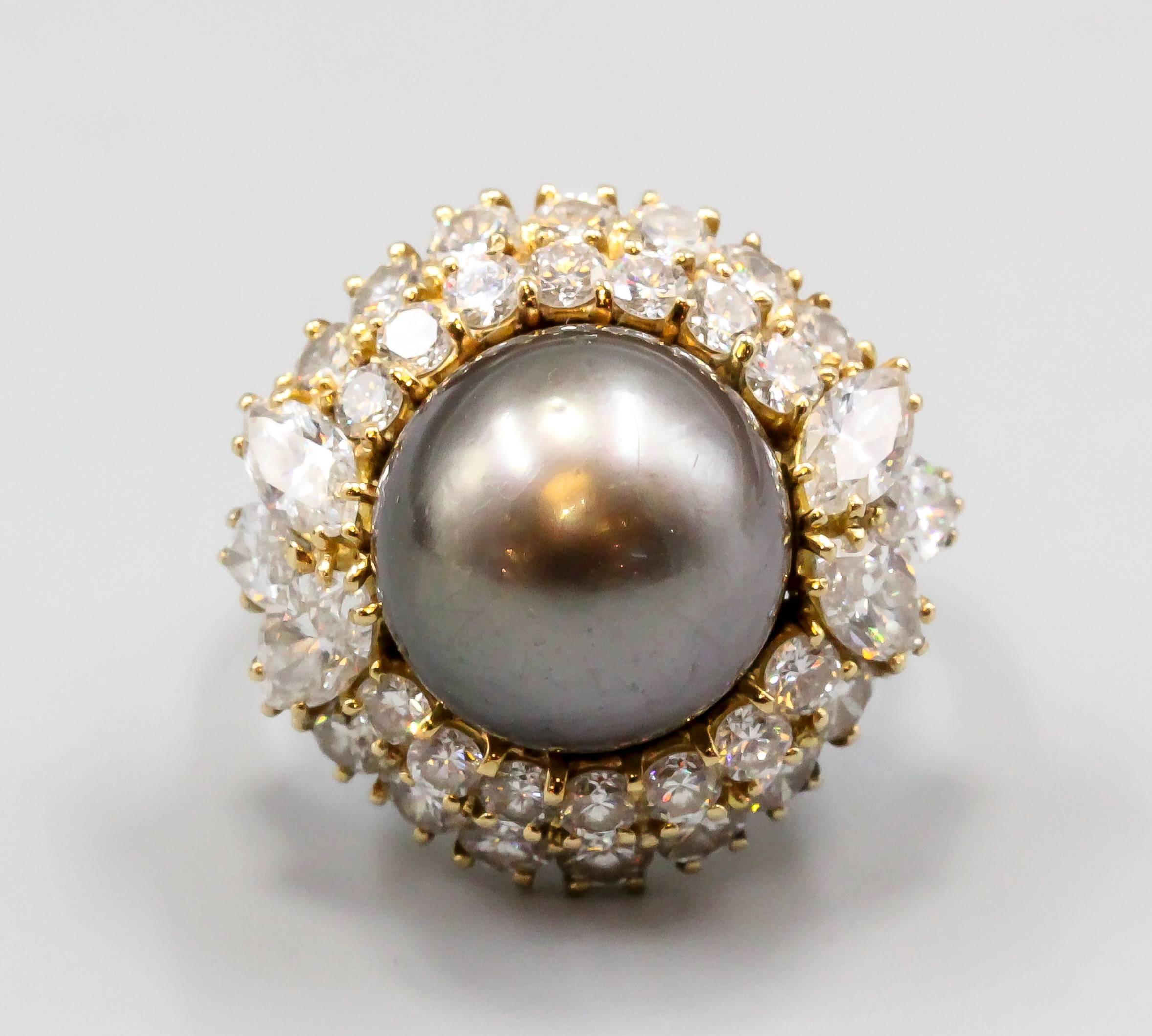 Harry Winston Cultured Pearl Diamond Gold Dome Ring For Sale at 1stDibs ...