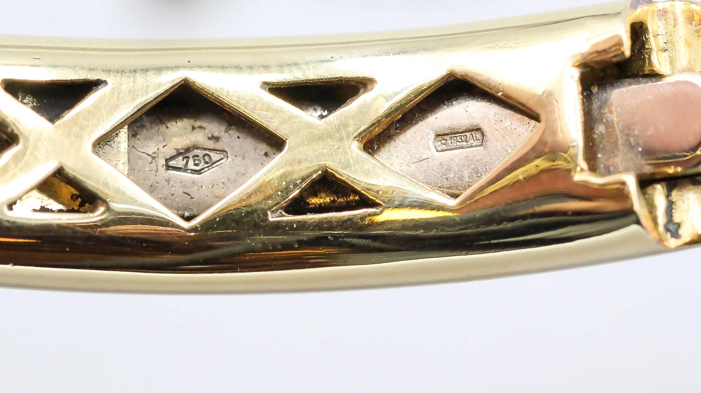 Italian Enamel Emerald Diamond Gold Tiger Cuff Bracelet 3