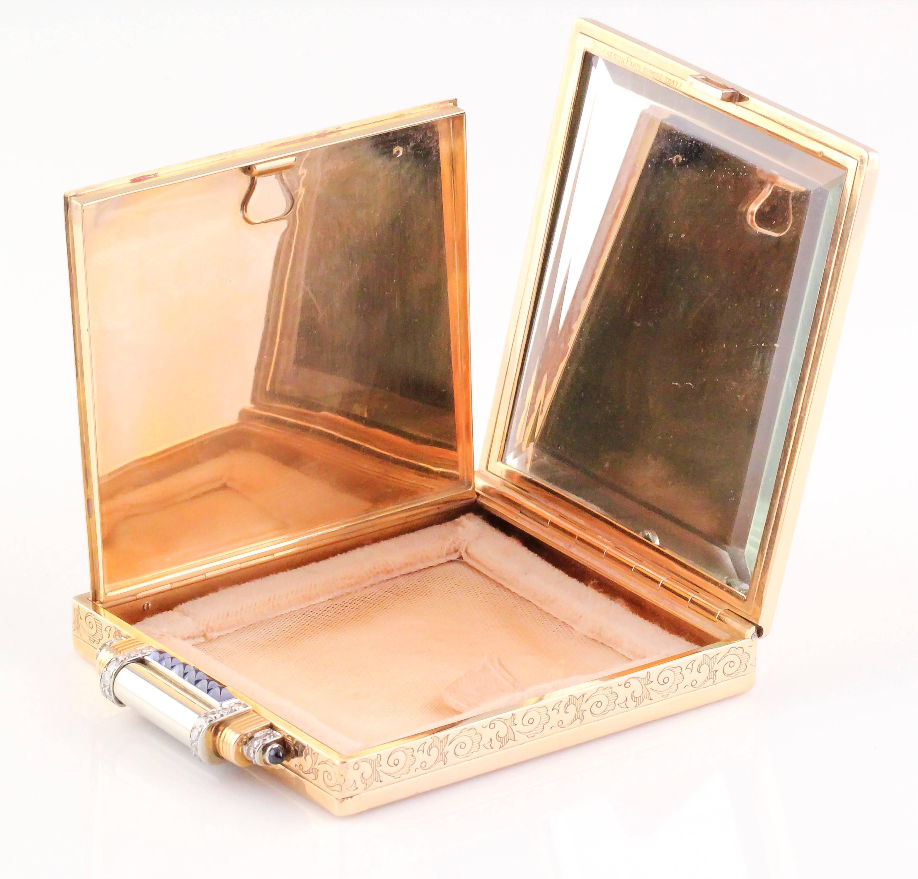 Sugarloaf Cabochon Boucheron Paris Sapphire Diamond Gold Compact Case For Sale