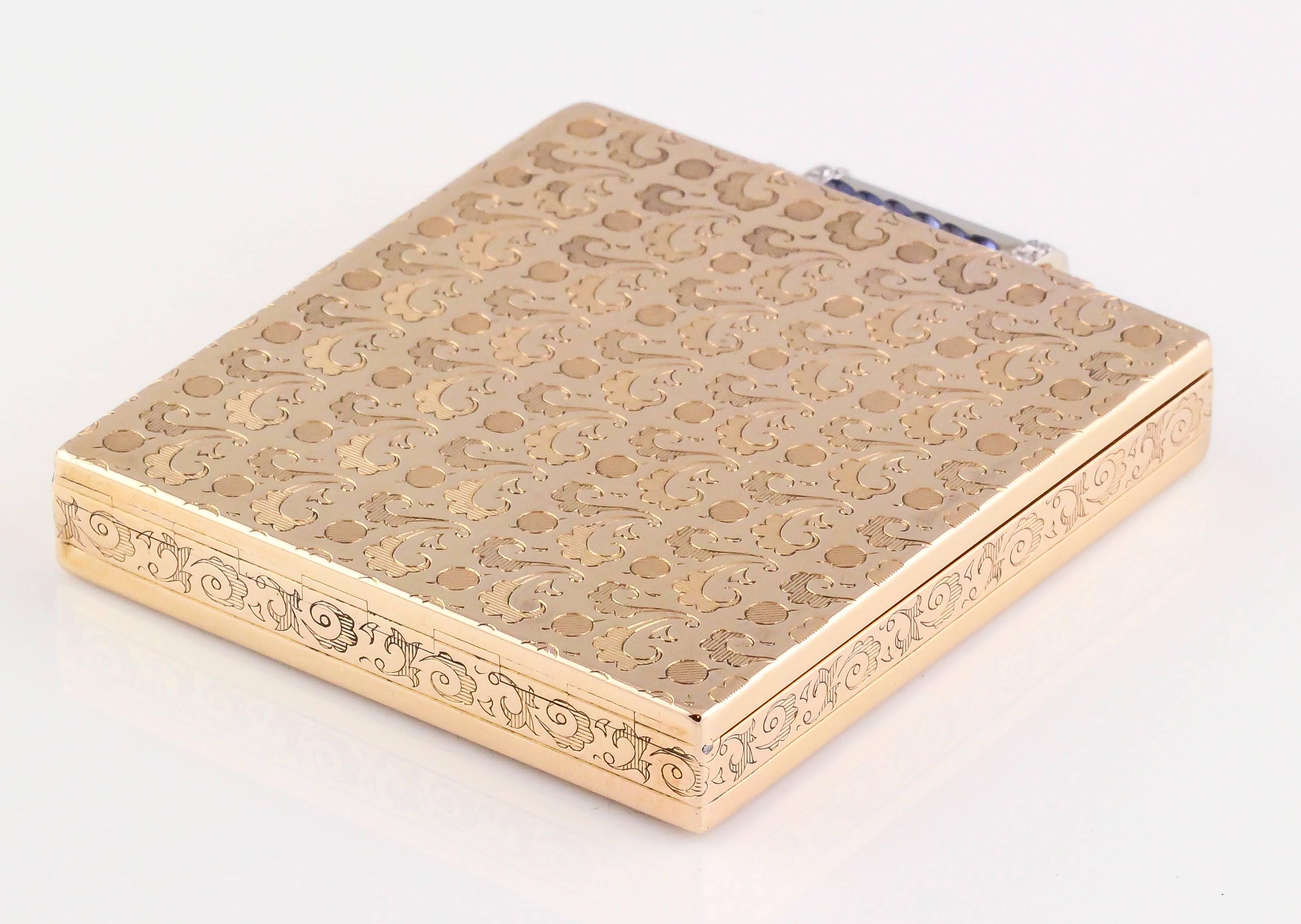 Boucheron Paris Sapphire Diamond Gold Compact Case In Good Condition For Sale In New York, NY