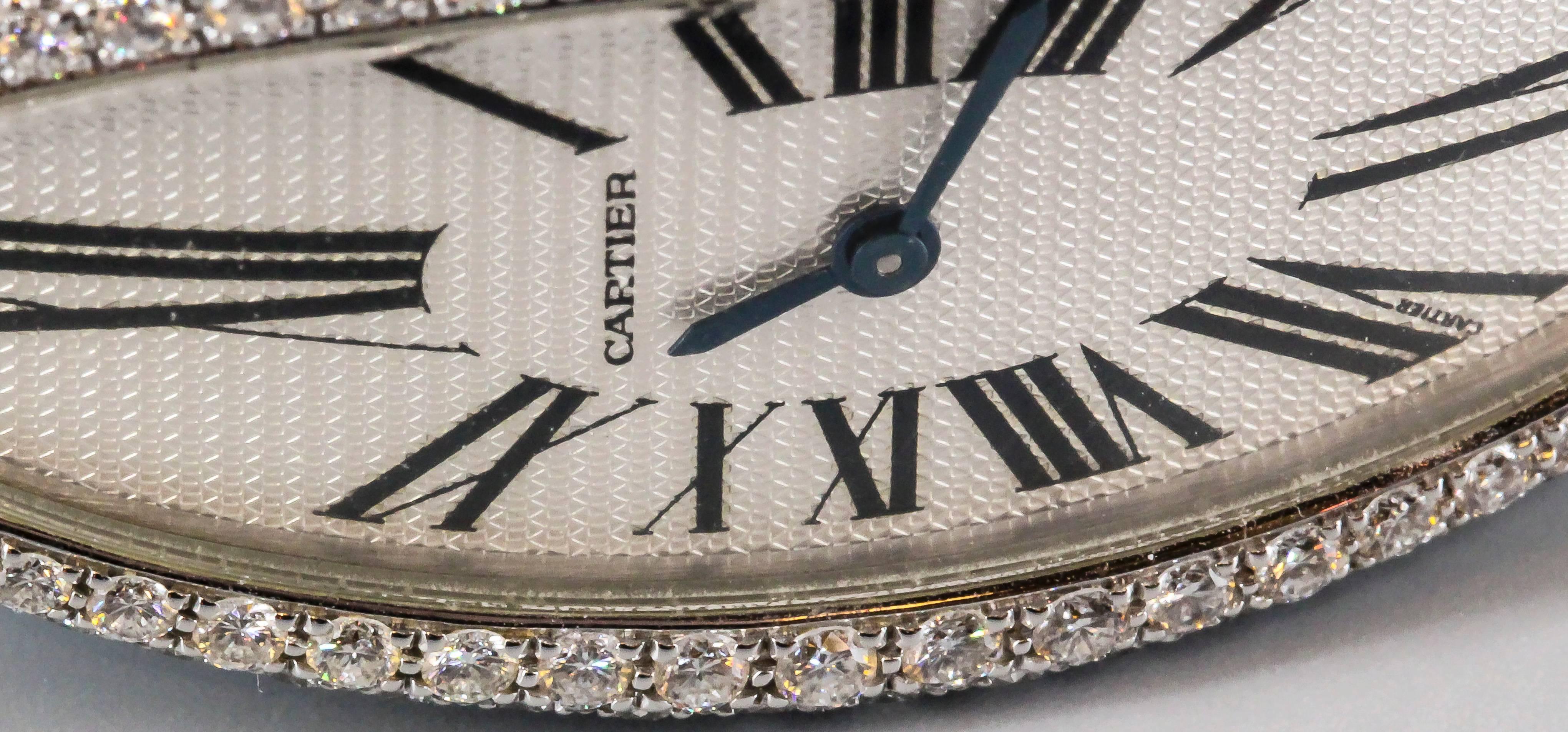 Contemporary Cartier Lady's White Gold Diamond Baignoire Allongee Wristwatch