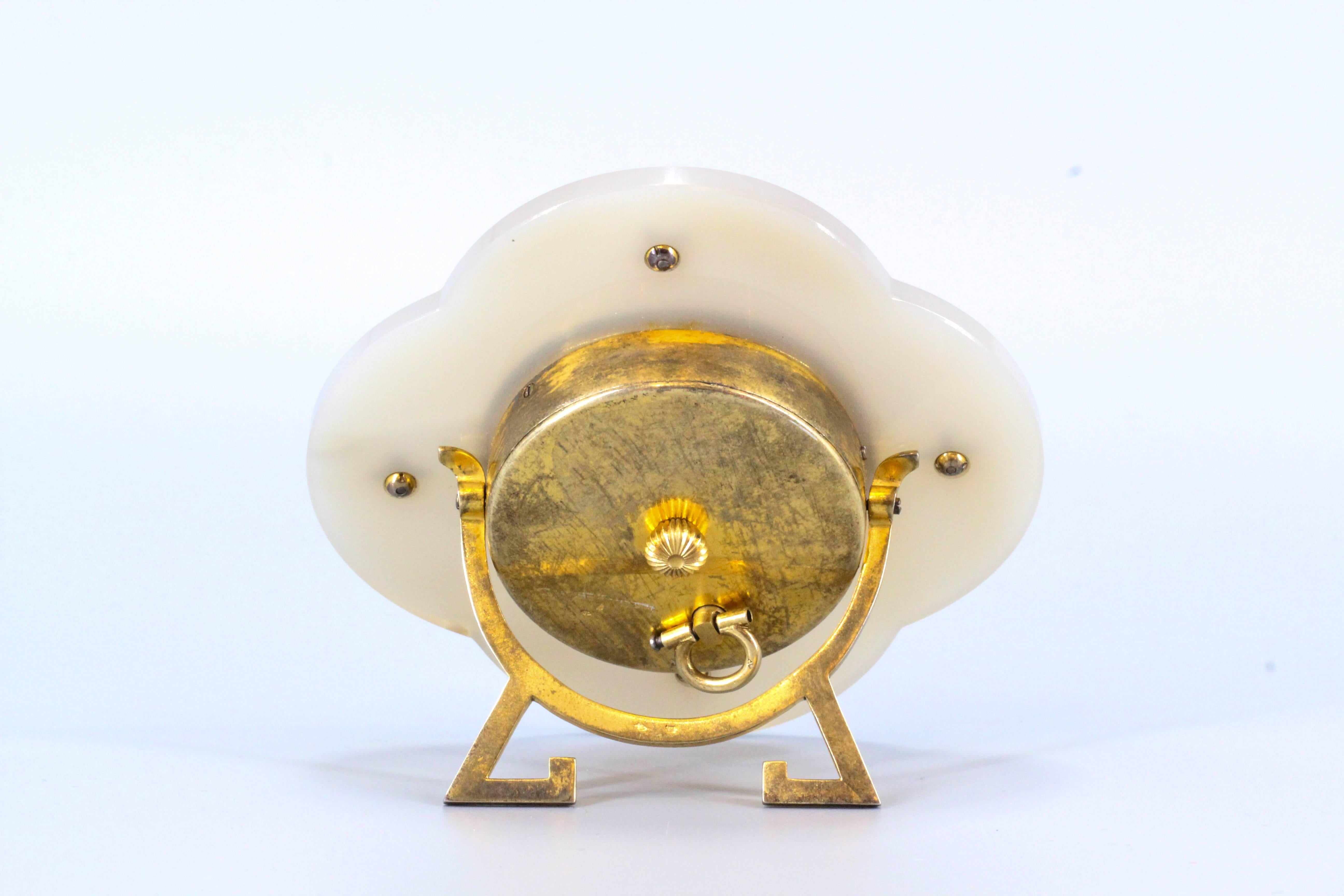 Round Cut Ugo Frilli Art Deco Silver Diamond Agate Enamel Clock