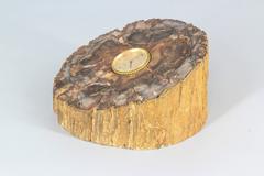 Van Cleef & Arpels Gold and Petrified Wood Desk Clock