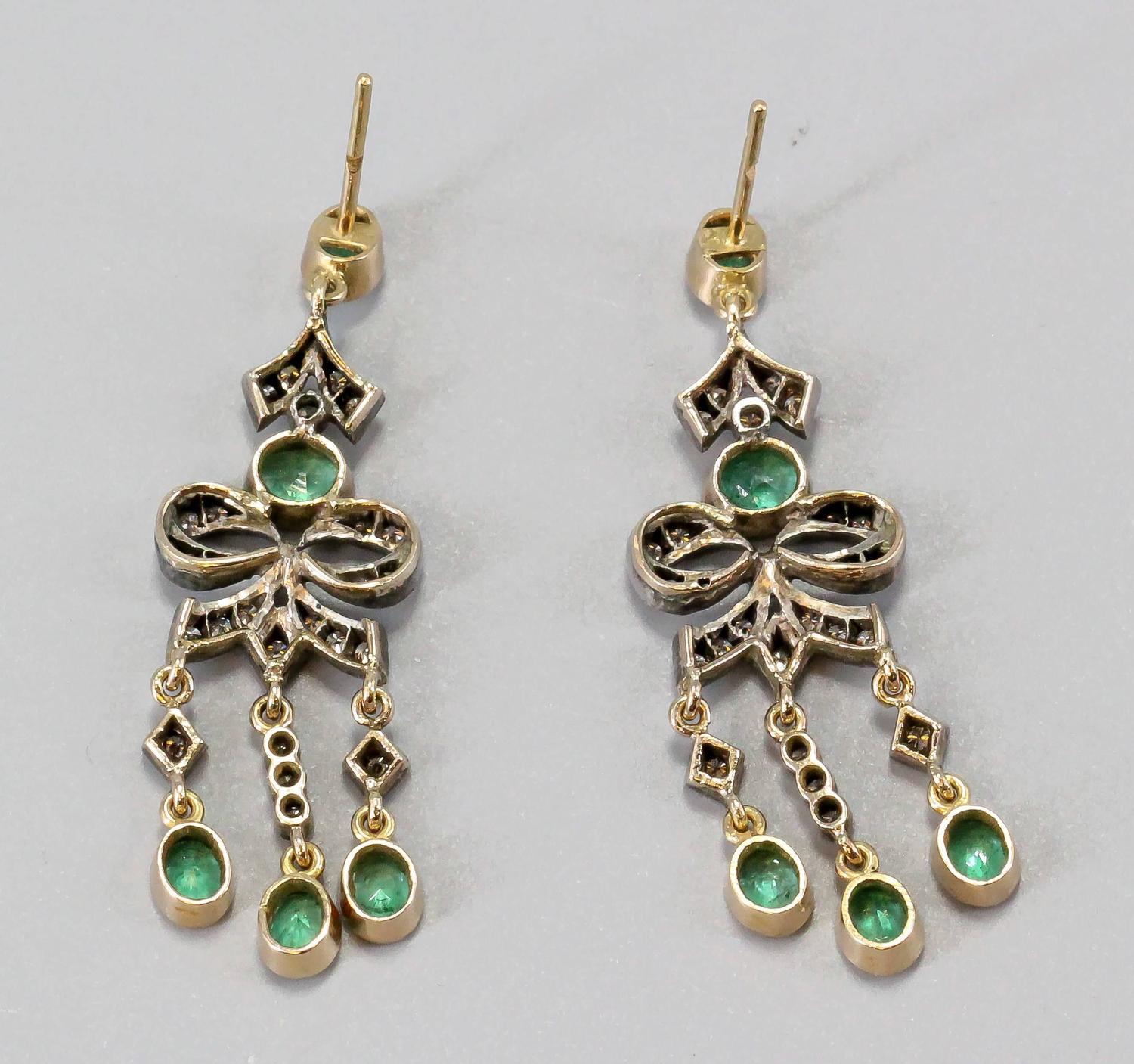 Emerald Diamond Gold Chandelier Earrings For Sale at 1stdibs