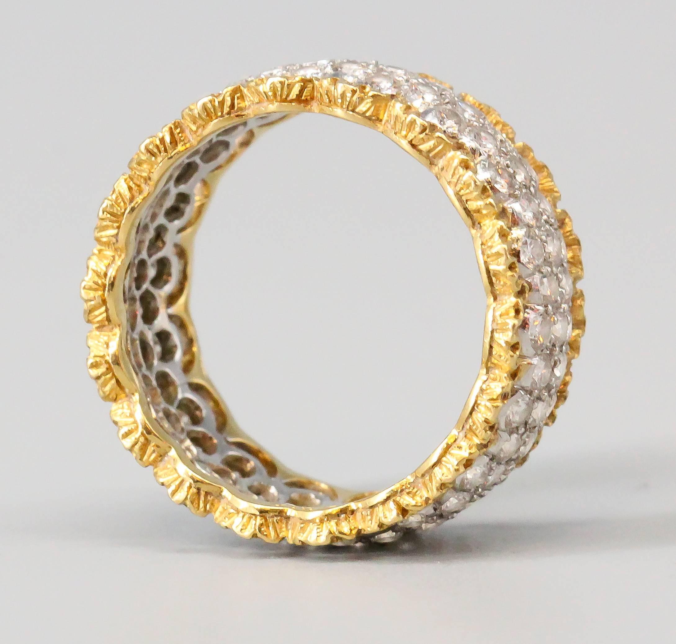 Buccellati Diamond Gold Platinum Band Ring In Excellent Condition In New York City, NY