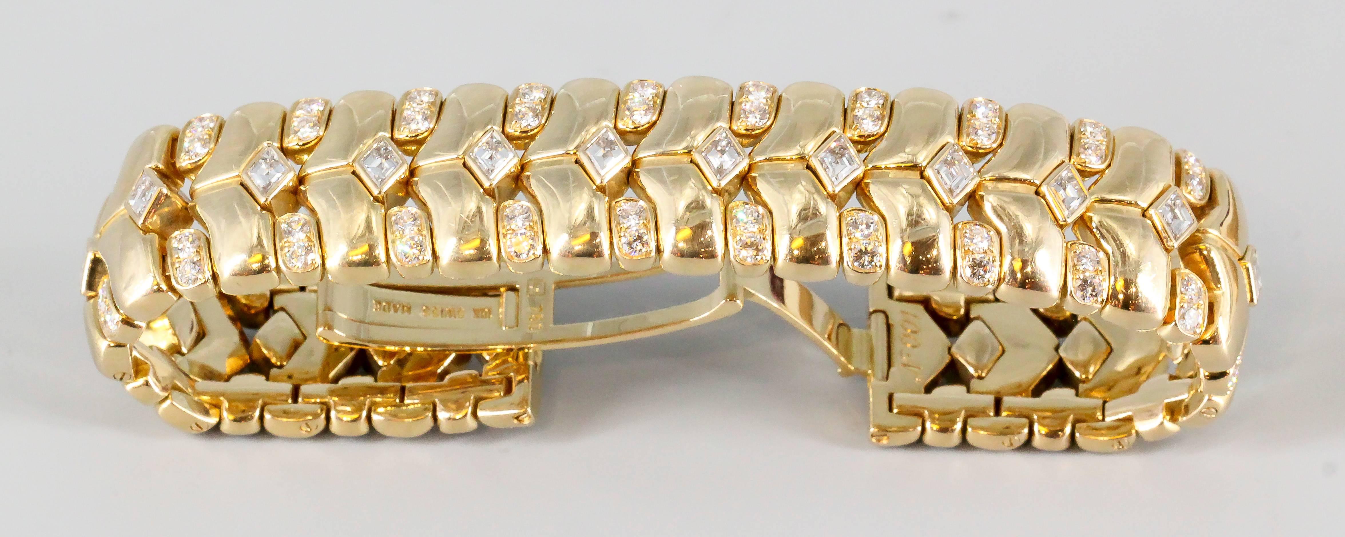 Rene Boivin Diamond Gold Bracelet with Deployment Clasp In Excellent Condition In New York, NY