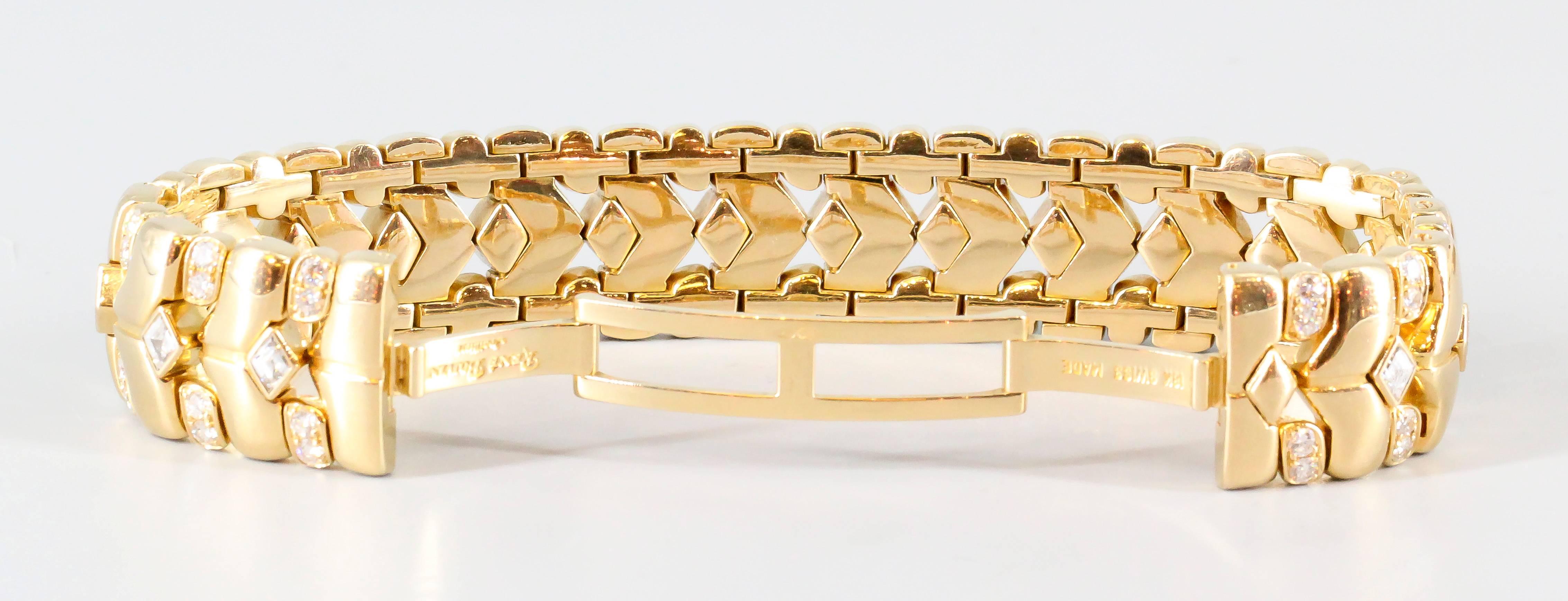 Women's Rene Boivin Diamond Gold Bracelet with Deployment Clasp