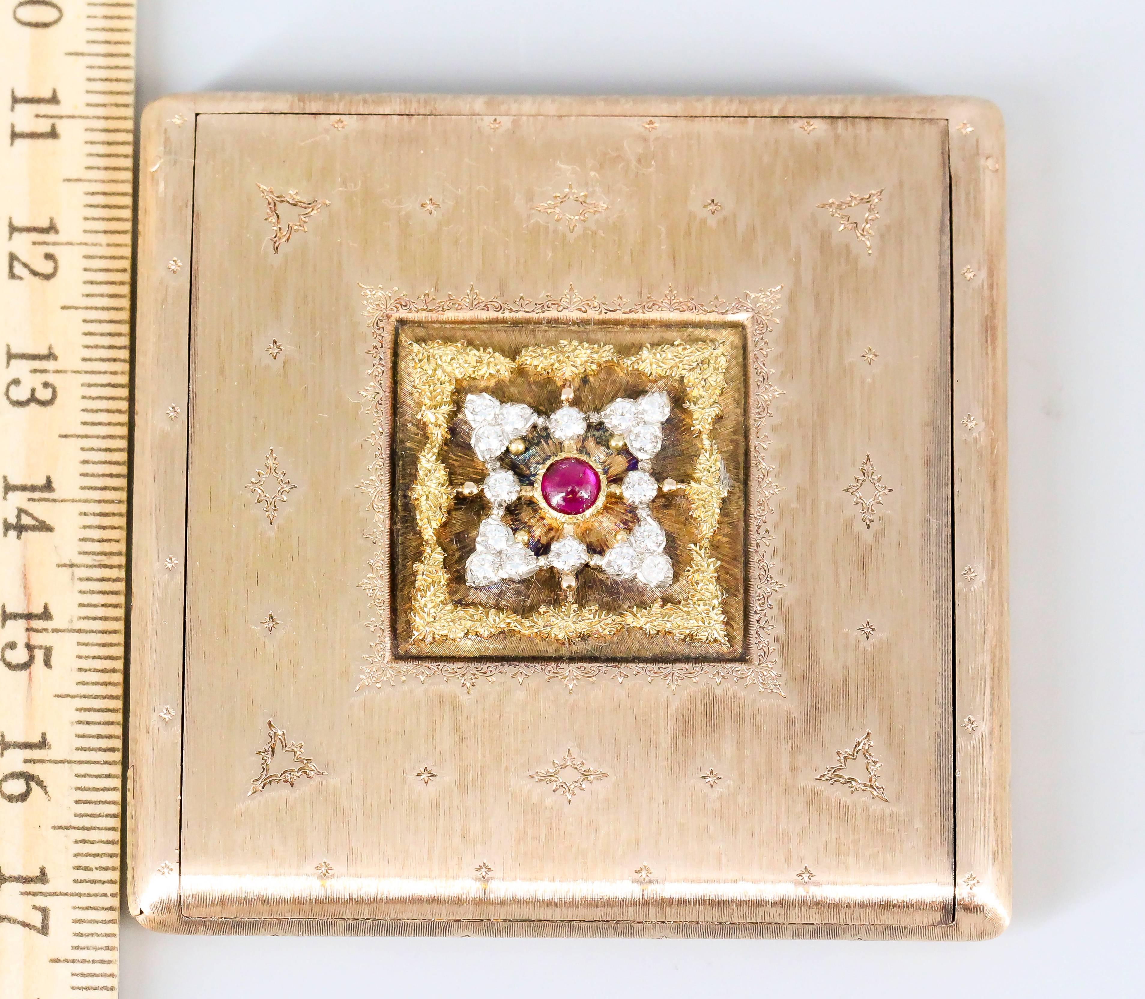 1930s Buccellati Art Deco Ruby Diamond Gold Compact 2