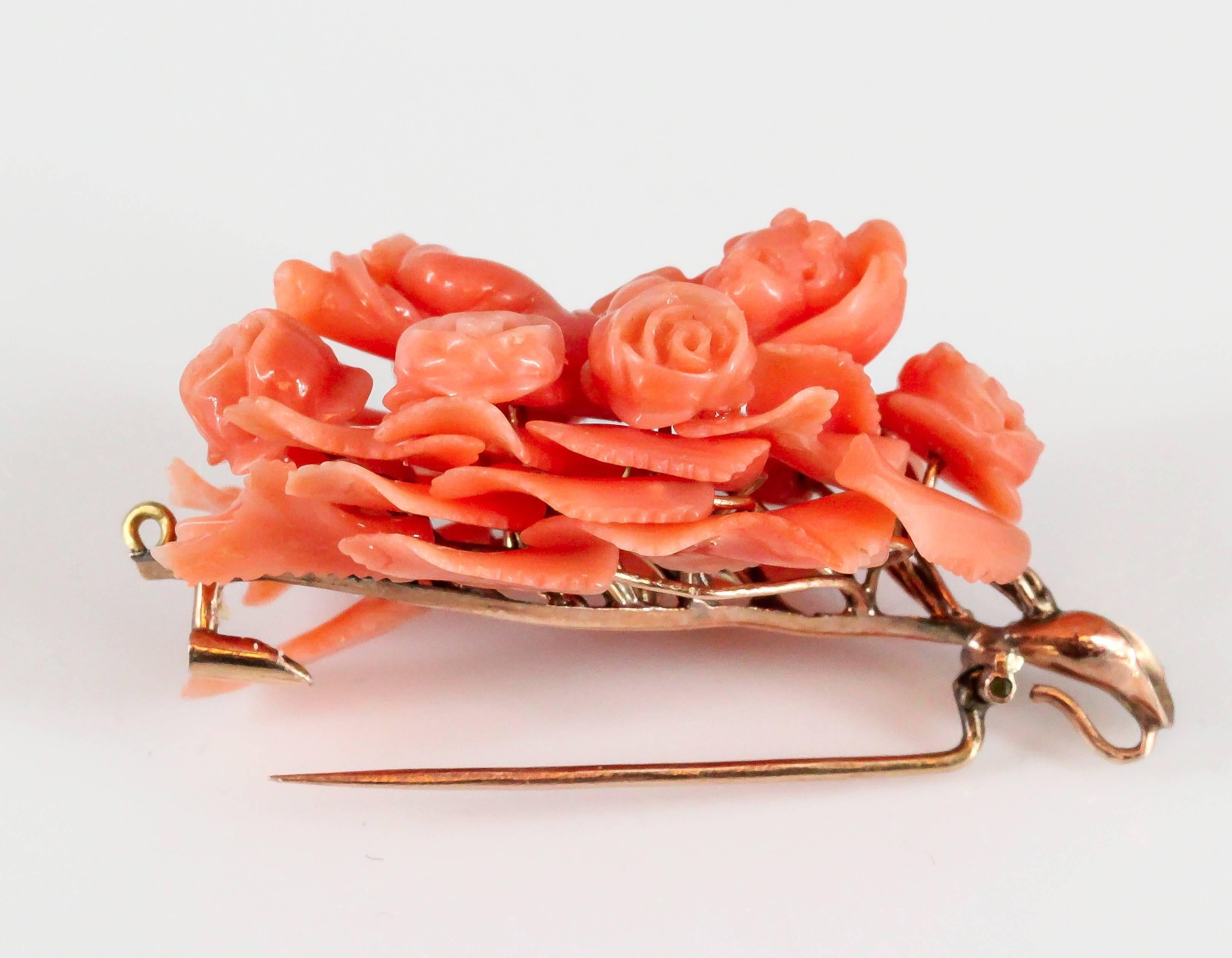 Antique Coral Gold Brooch and Earrings Set 1