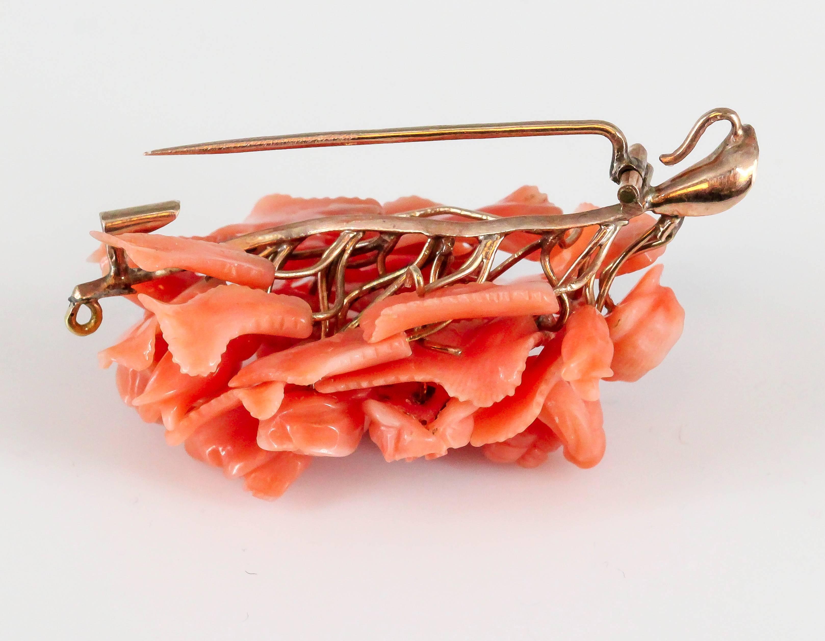 Antique Coral Gold Brooch and Earrings Set 3