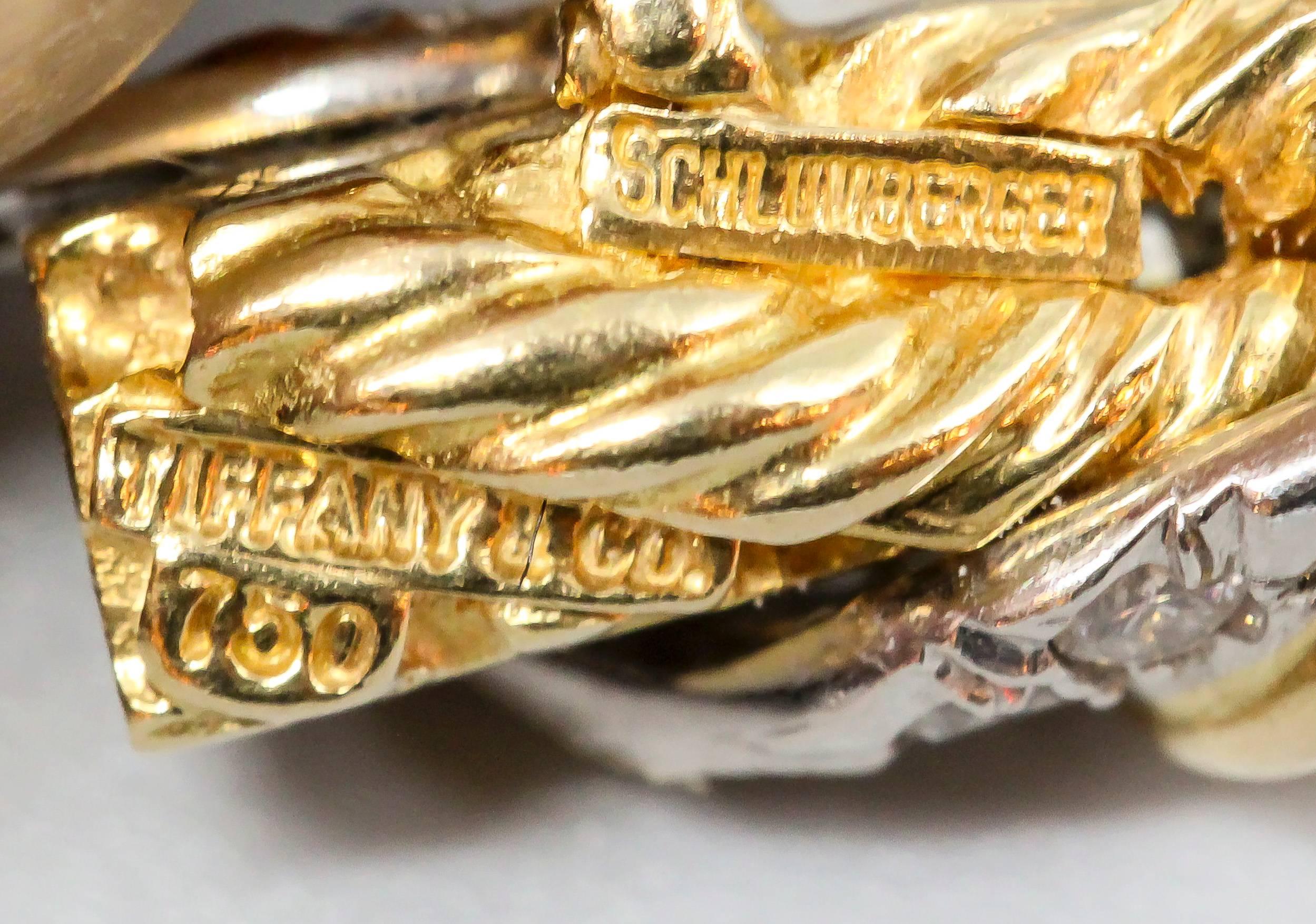 Women's TIFFANY & CO. SCHLUMBERGER Diamond and Gold Rope Leaf Bracelet