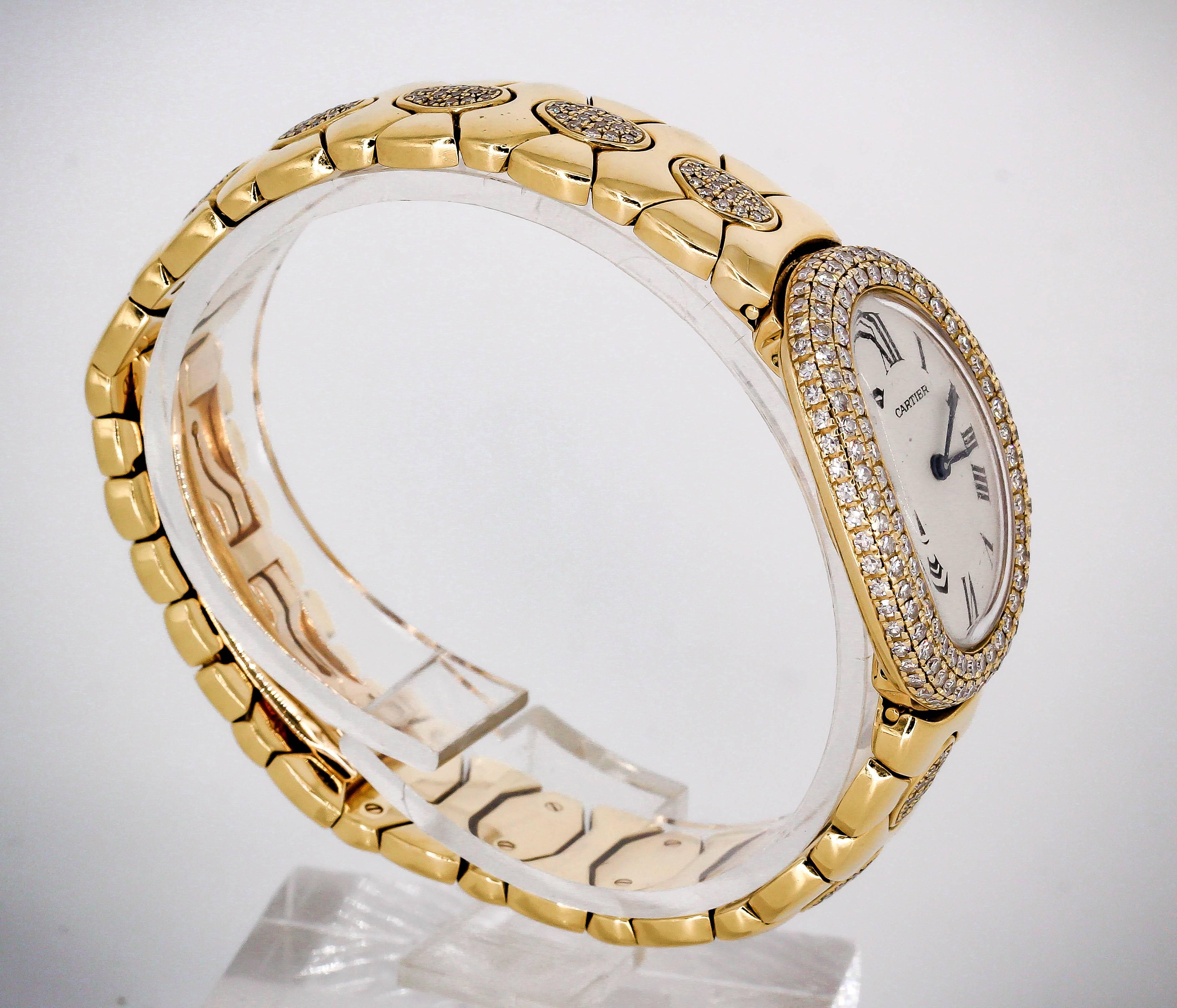 Cartier Ladies Yellow Gold Diamond Baignoire Quartz Wristwatch In Excellent Condition In New York, NY