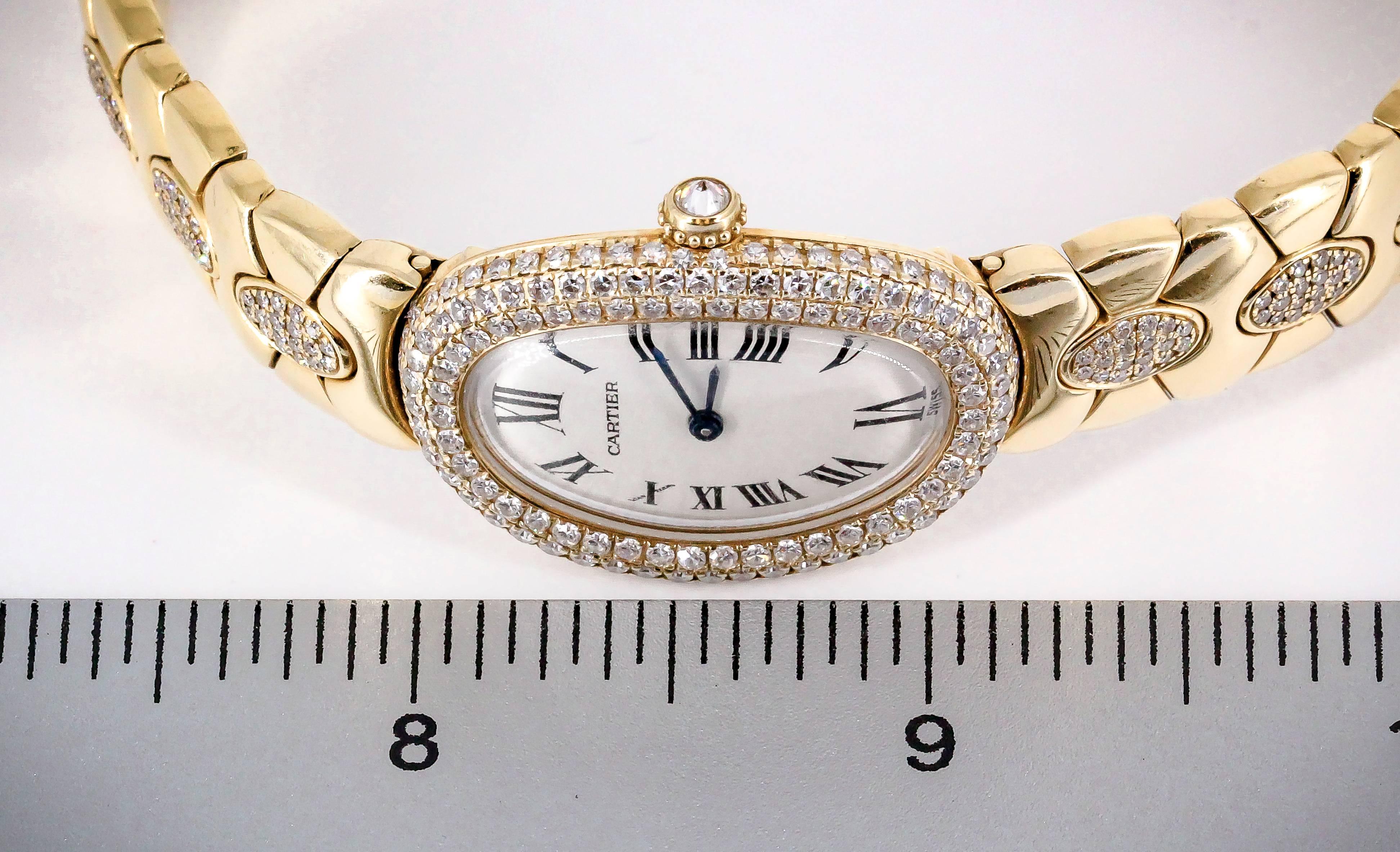 Cartier Ladies Yellow Gold Diamond Baignoire Quartz Wristwatch 4