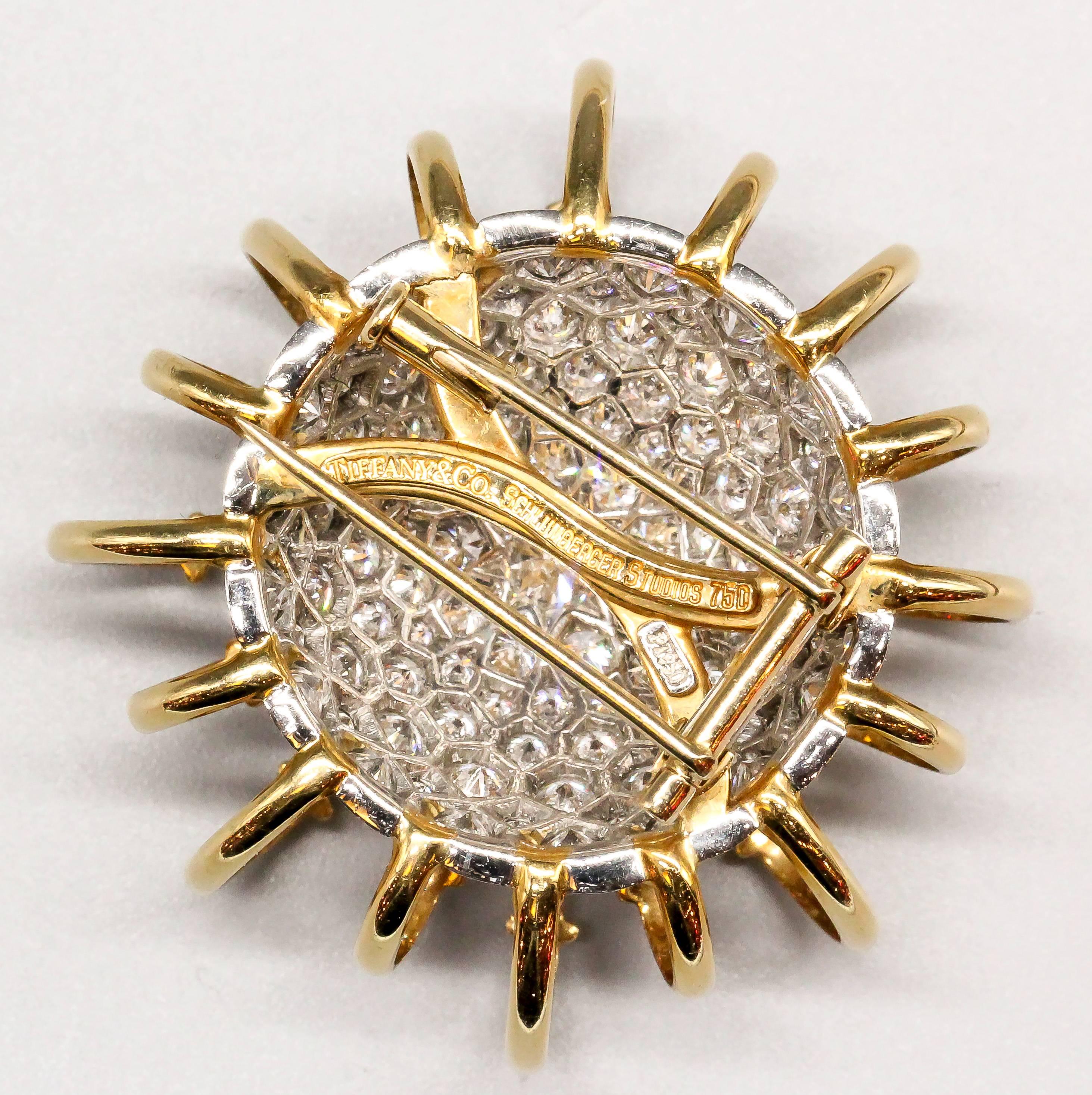 Rare and unusual diamond, platinum and 18K yellow gold brooch from the 