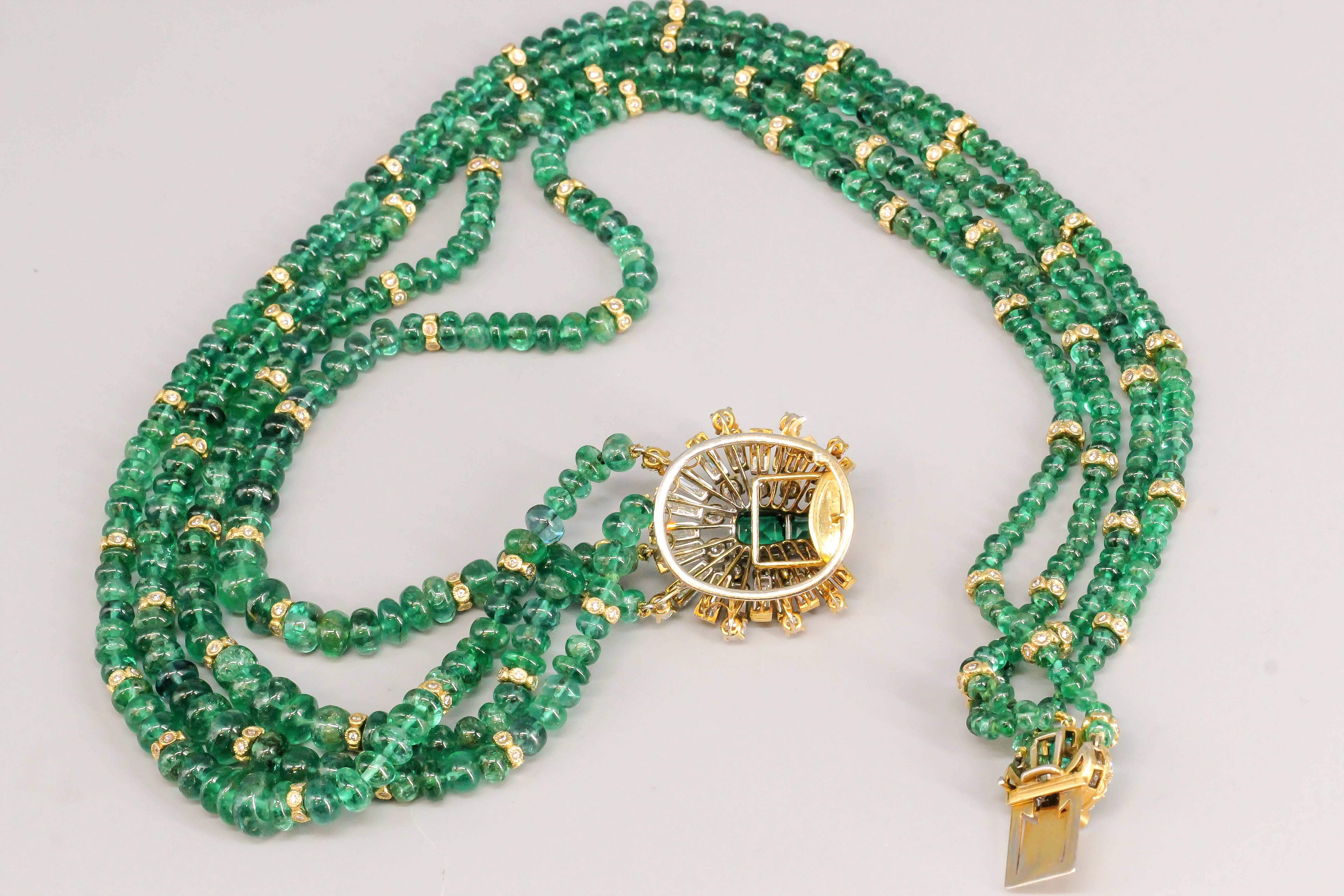 Women's Elegant Emerald Diamond Gold Beaded Necklace