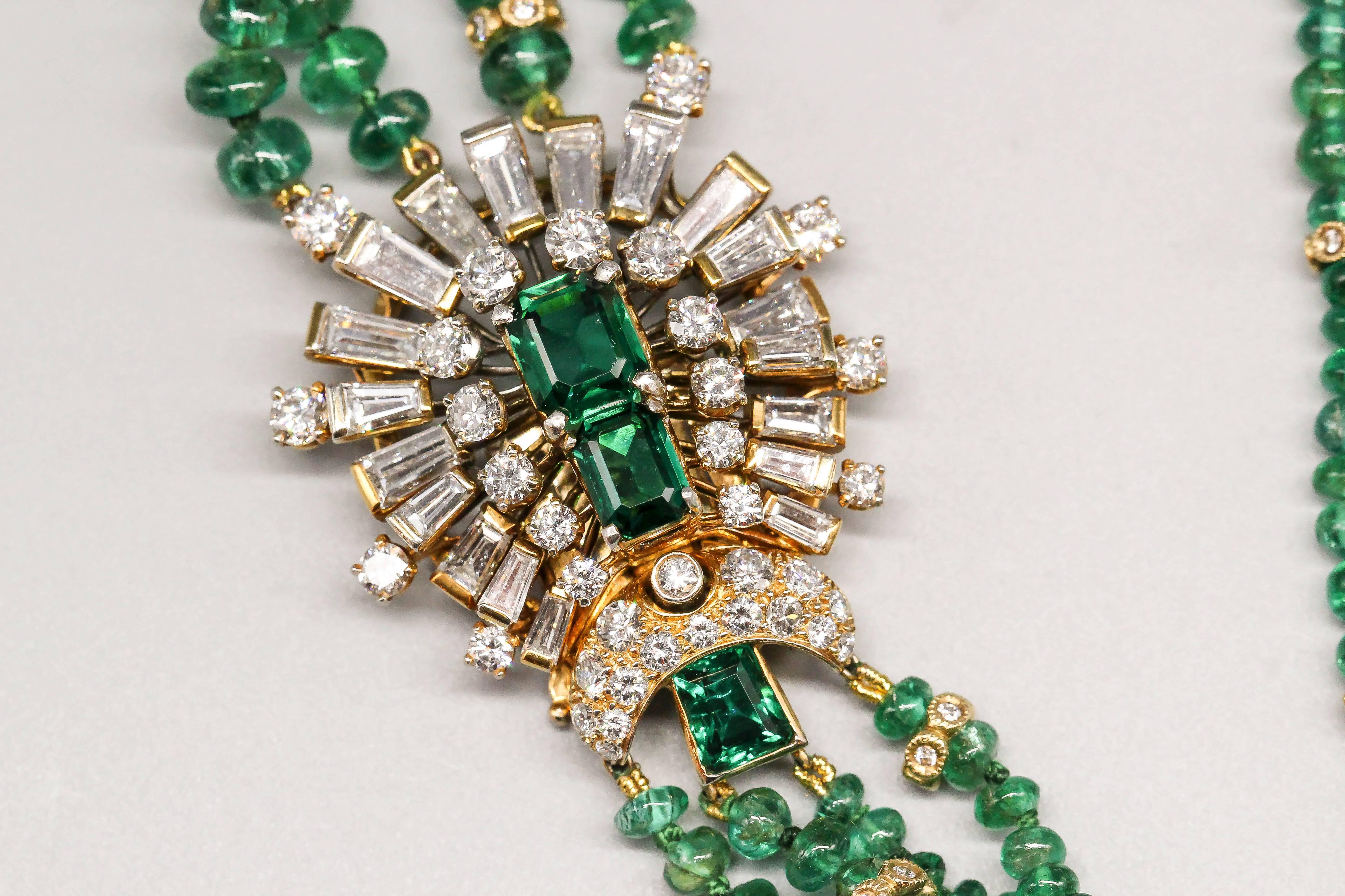 Elegant Emerald Diamond Gold Beaded Necklace 1