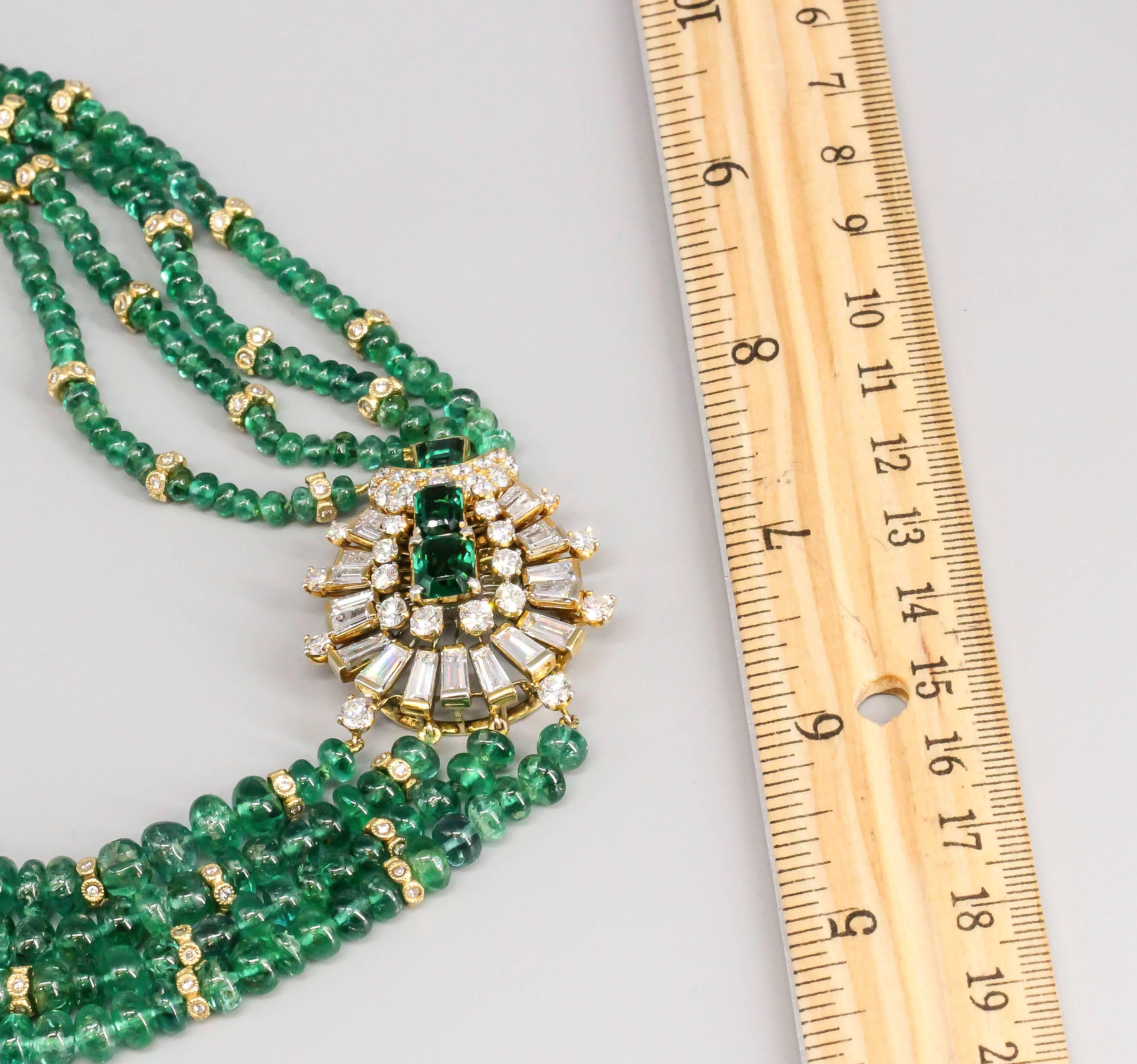 Elegant Emerald Diamond Gold Beaded Necklace 2
