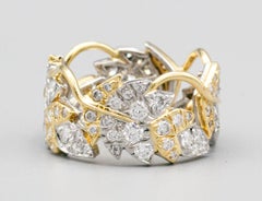 TIFFANY & CO. SCHLUMBERGER Diamond 18k Gold Platinum Four Leaves Band Ring