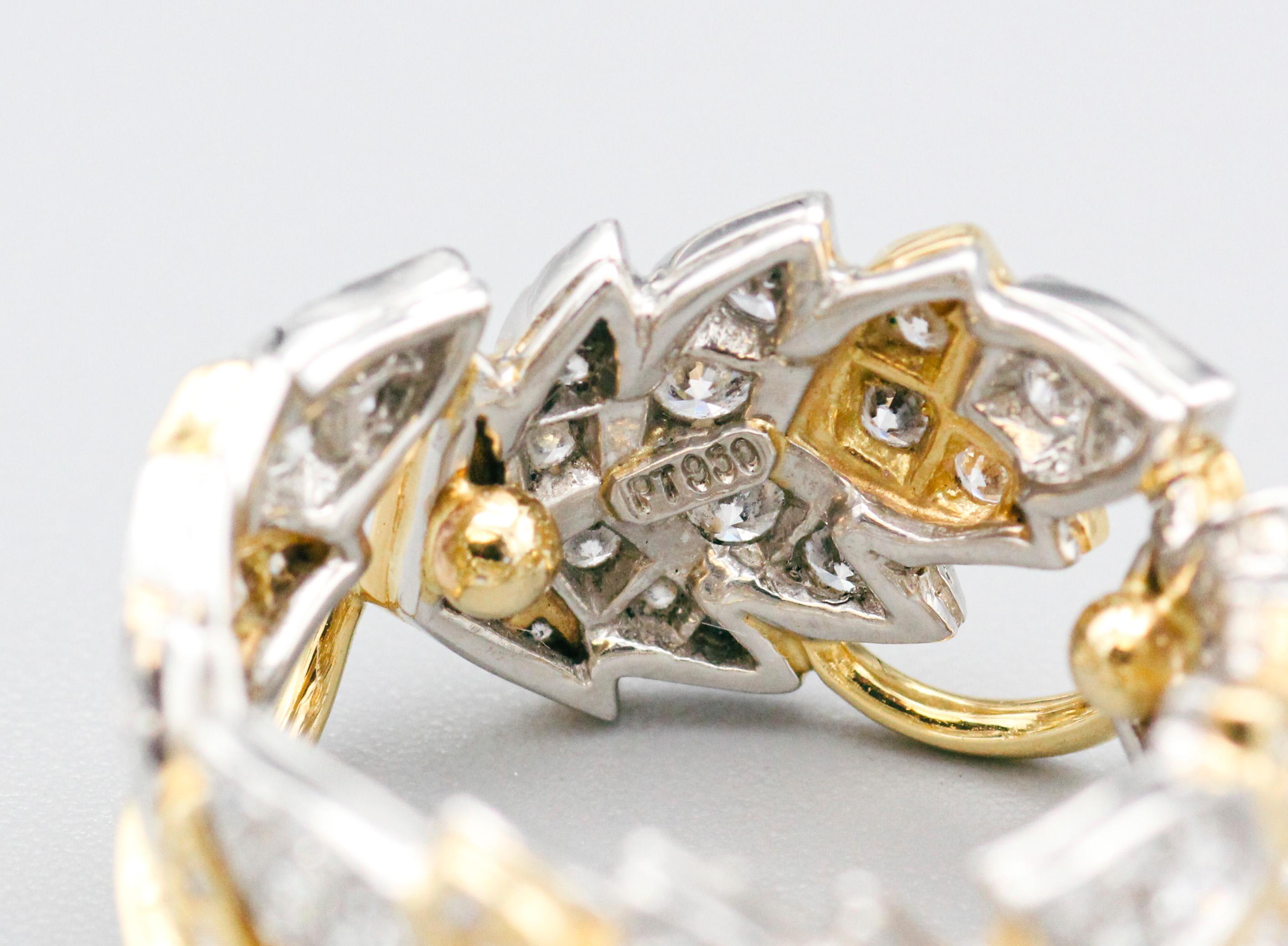 Women's TIFFANY & CO. SCHLUMBERGER Diamond 18k Gold Platinum Four Leaves Band Ring 
