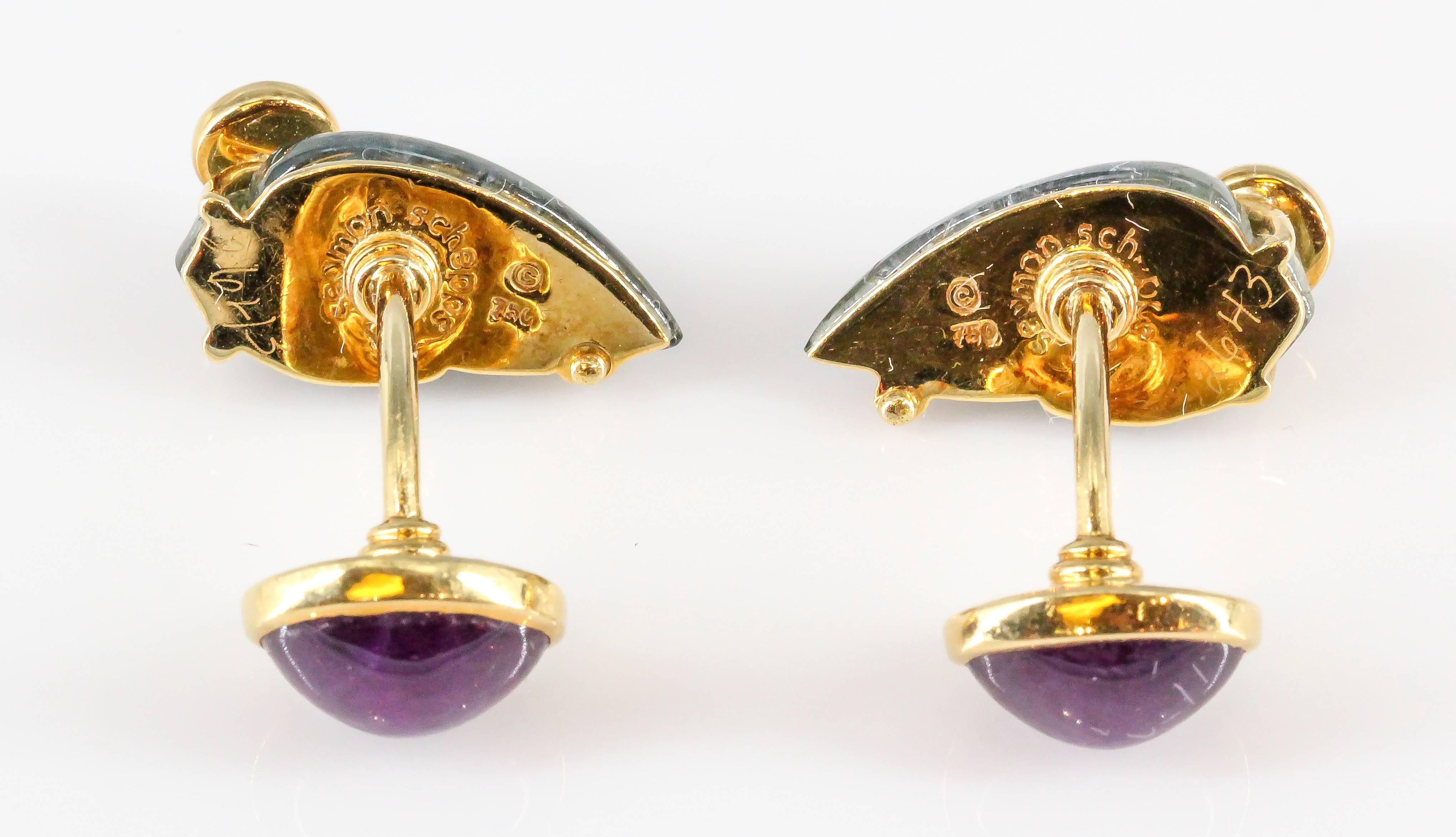 Seaman Schepps Ruby, Carved Aquamarine and Gold Cufflinks In Excellent Condition In New York, NY