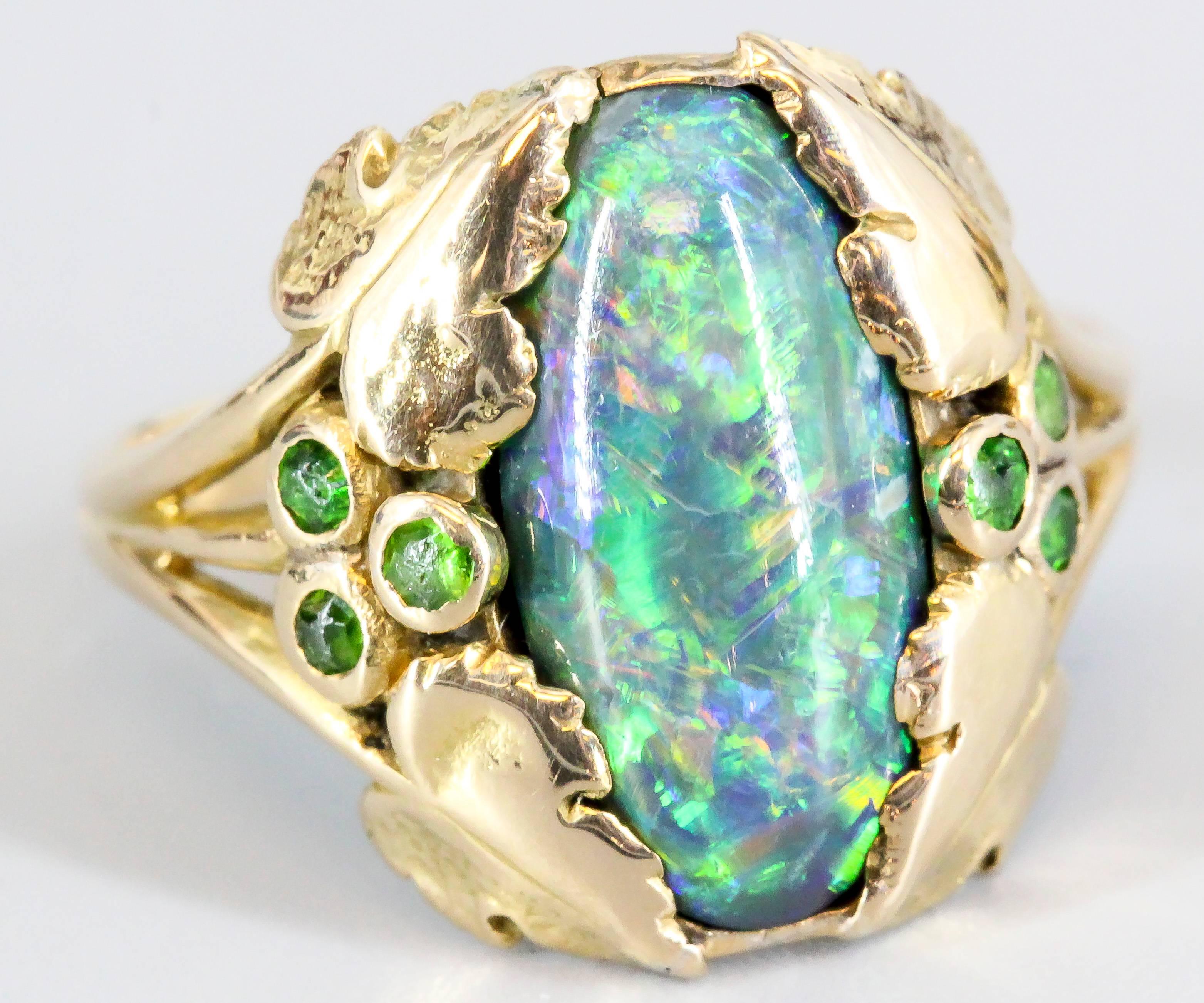 LOUIS COMFORT TIFFANY & CO. Black Opal Emerald Gold Ring 3