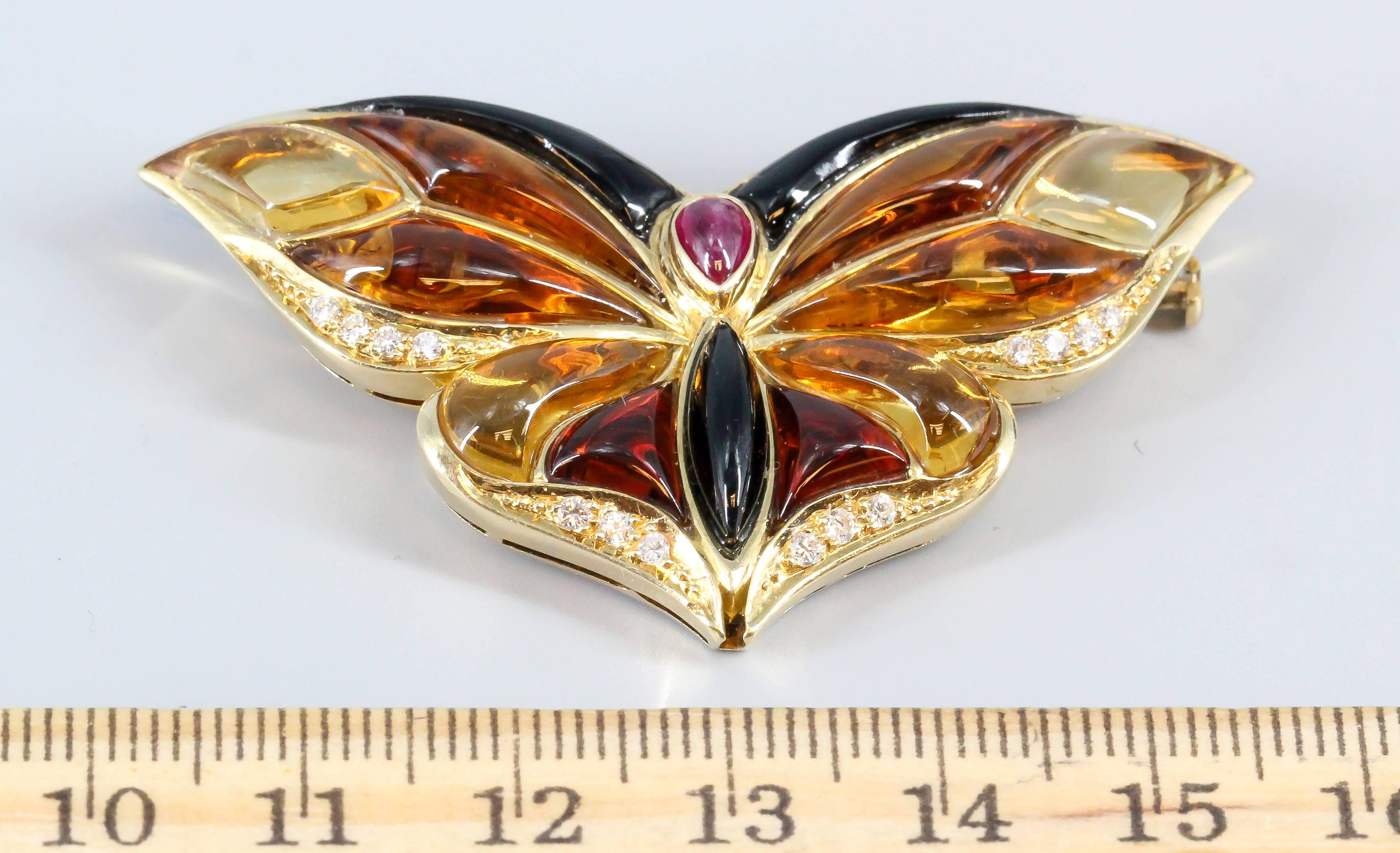 Bulgari Ruby Onyx Citrine Diamond Gold Butterfly Brooch 1