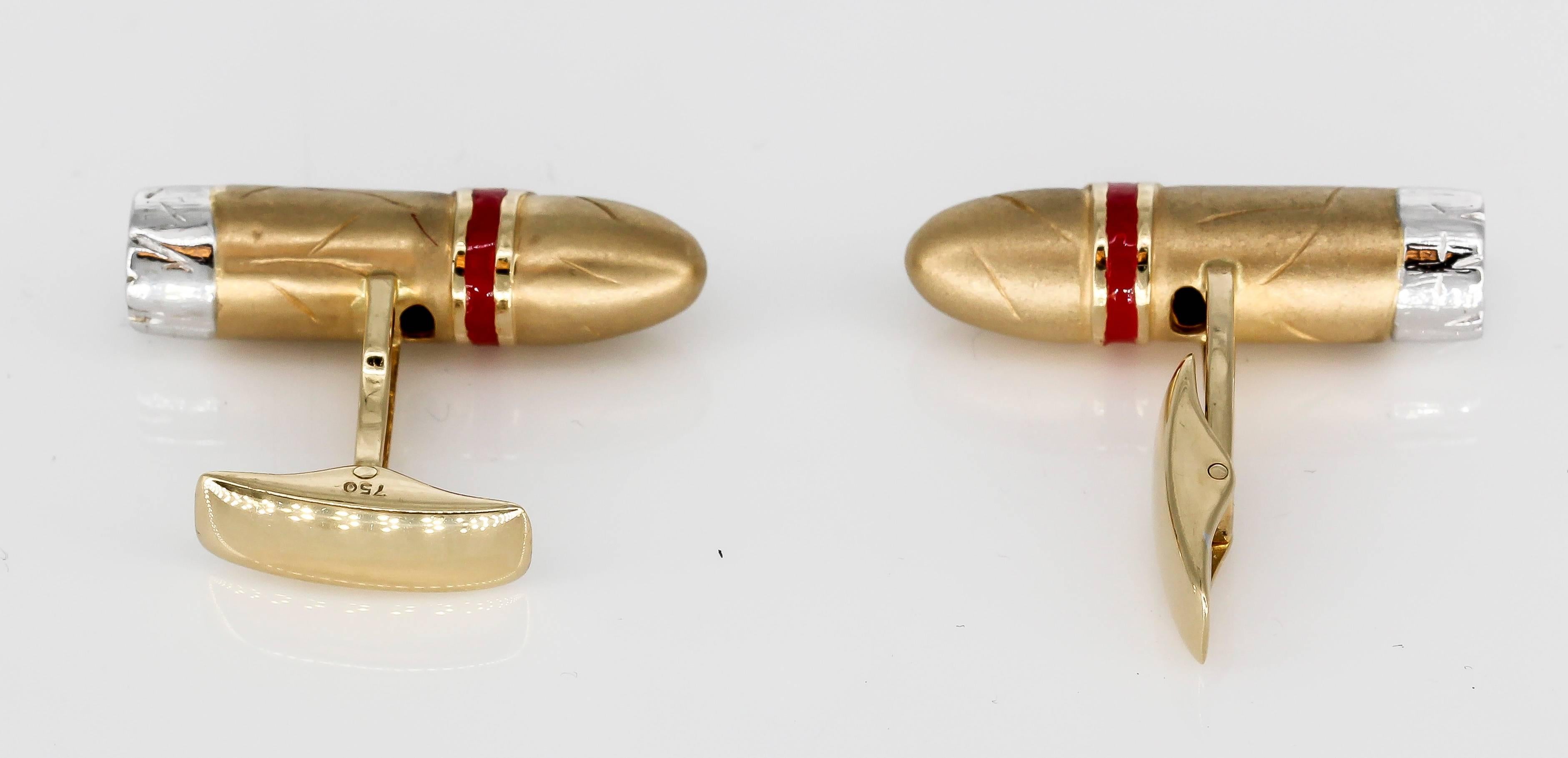 Zigarrenförmige Manschettenknöpfe aus Emaille und Diamant in Gold im Zustand „Hervorragend“ im Angebot in New York, NY