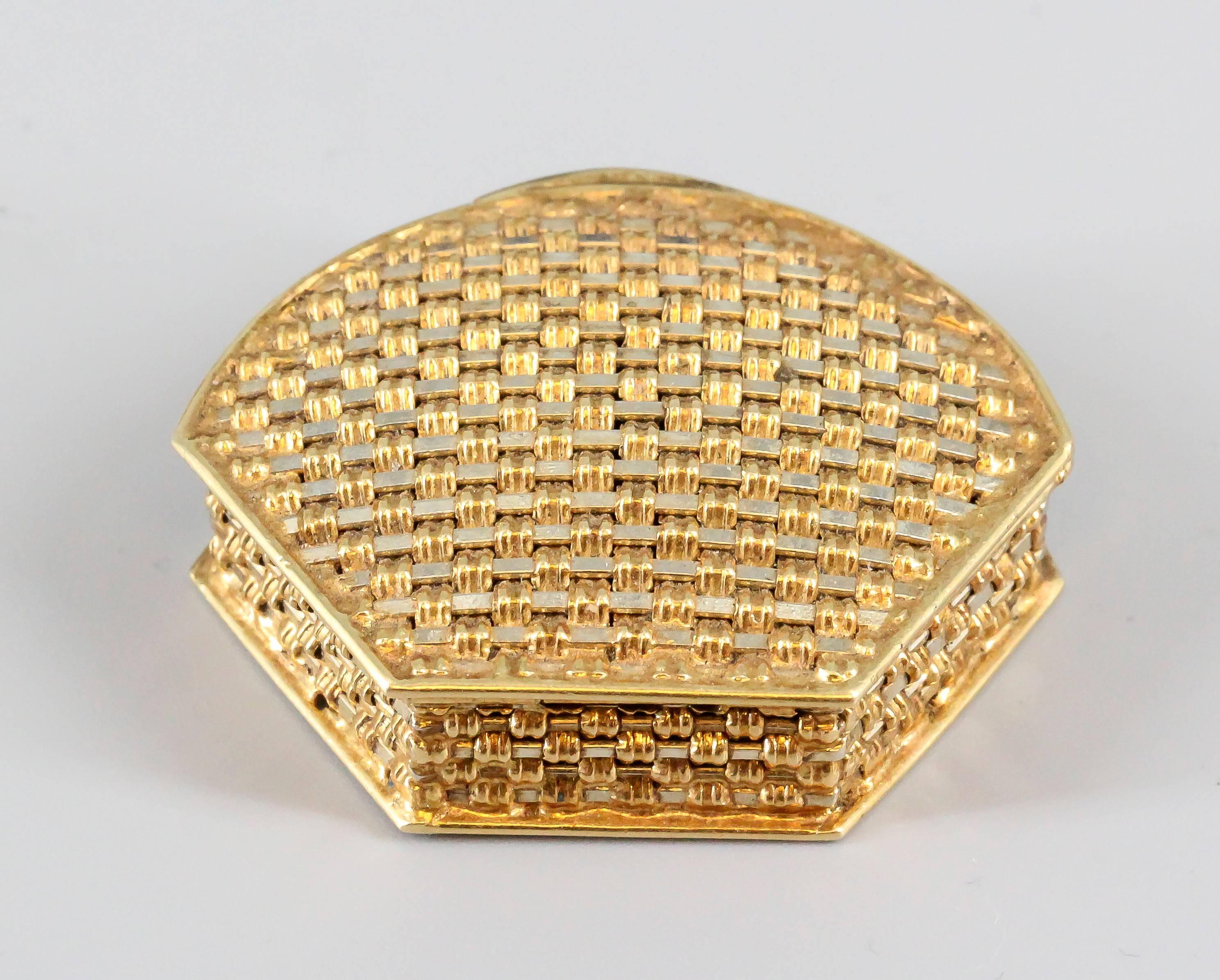 Women's or Men's Italian Basket Weave Two Color Gold Pill Box