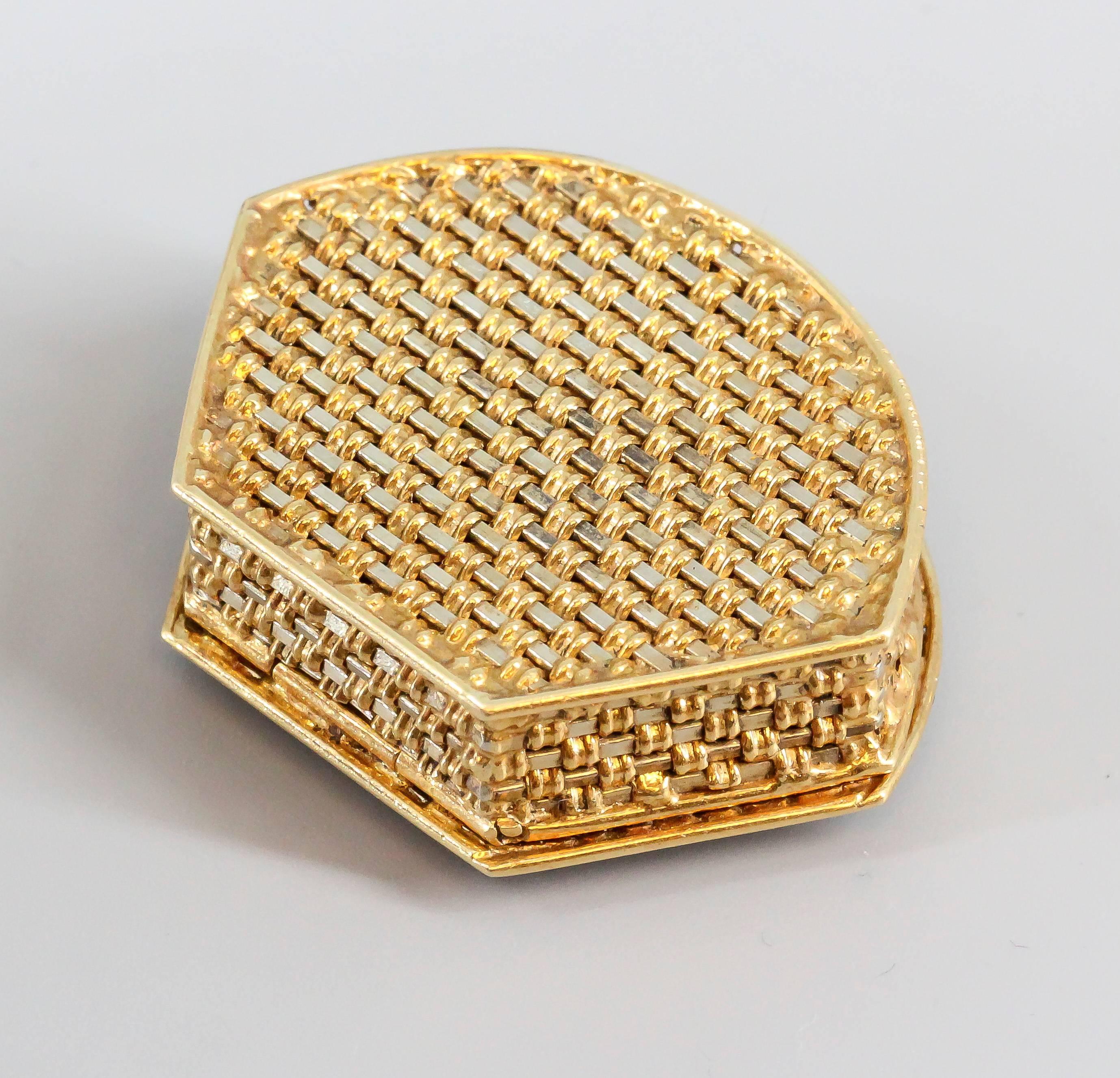 Italian Basket Weave Two Color Gold Pill Box 1