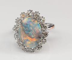 Black Opal Diamond White Gold Ring