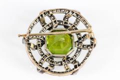 Carl Faberge Peridot Diamond Gold Brooch
