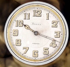 Cartier White Enamel Agate Manual Wind Desk Clock, circa 1930s