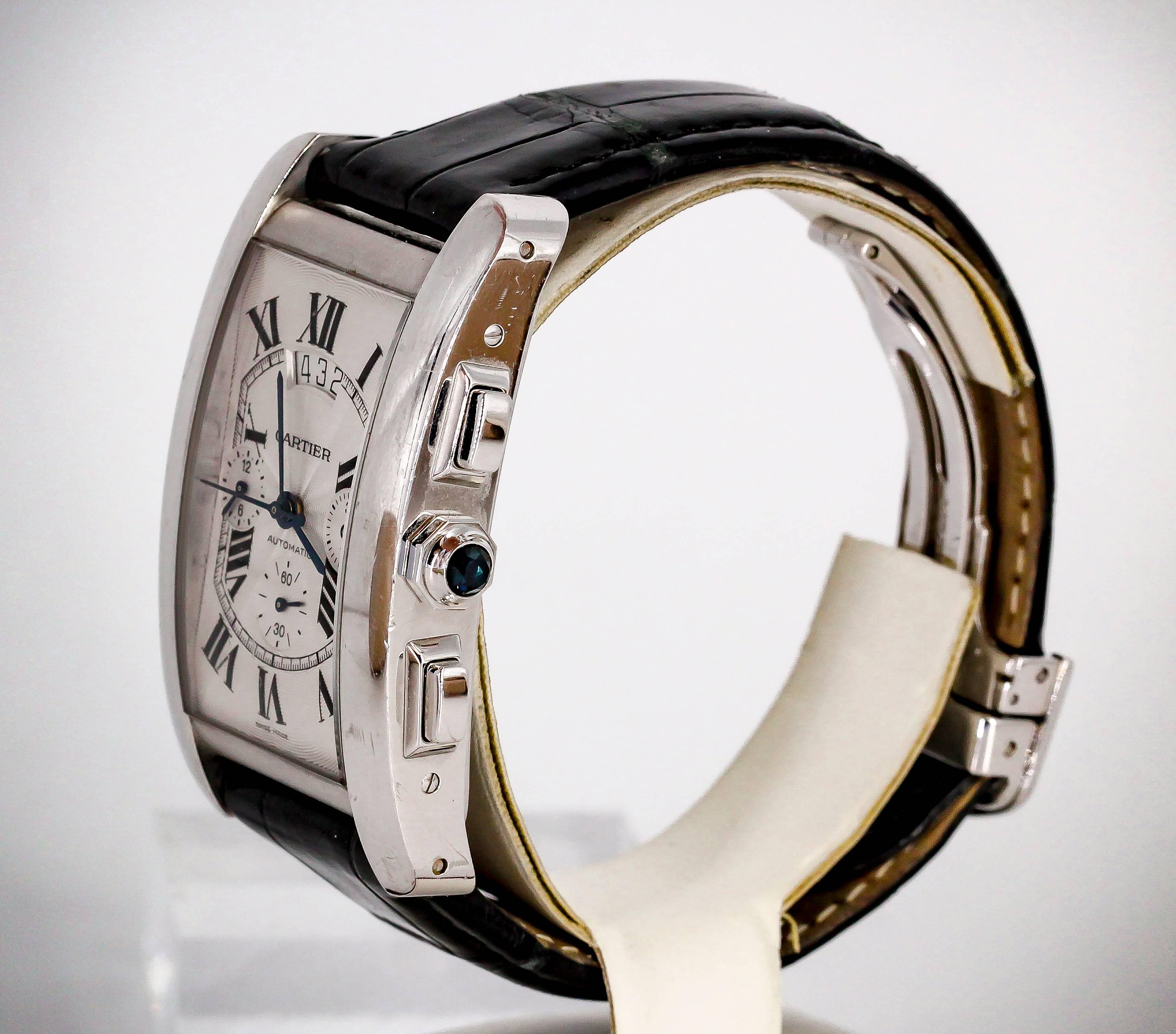 Cartier White Gold Tank Americaine Chronograph Wristwatch In Good Condition In New York, NY