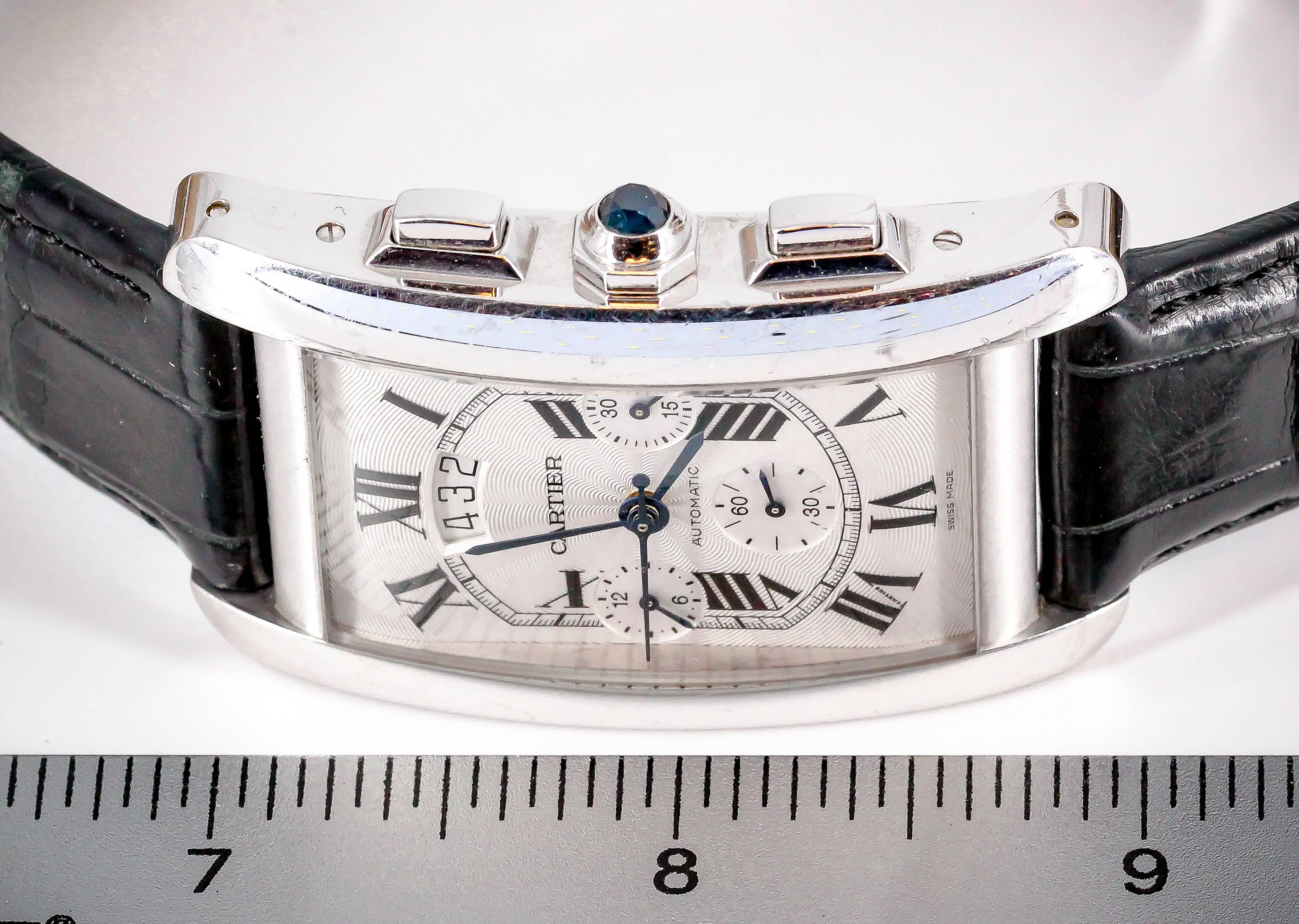 Cartier White Gold Tank Americaine Chronograph Wristwatch 3