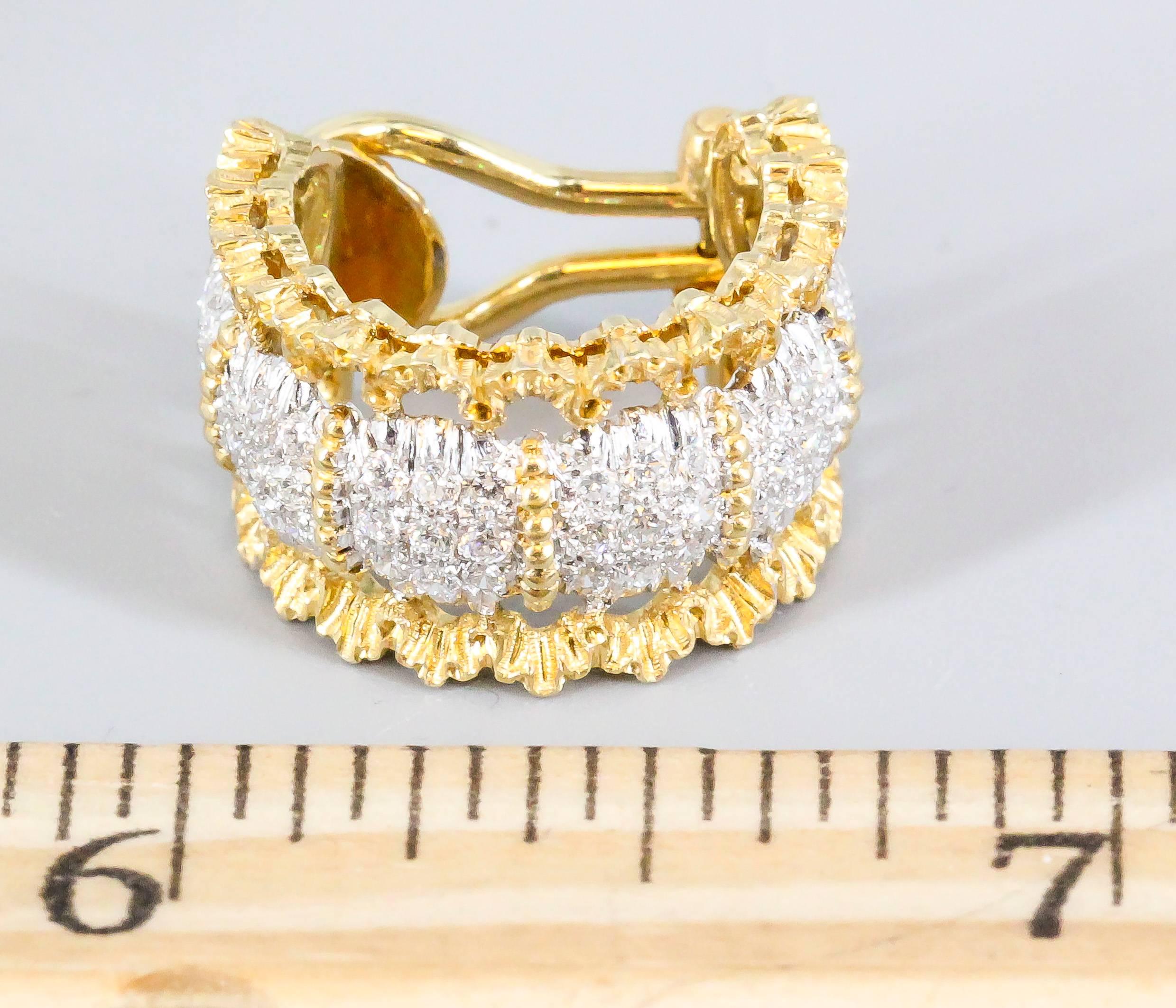 Buccellati Pave Diamond White and Yellow Gold Ear Clips 1