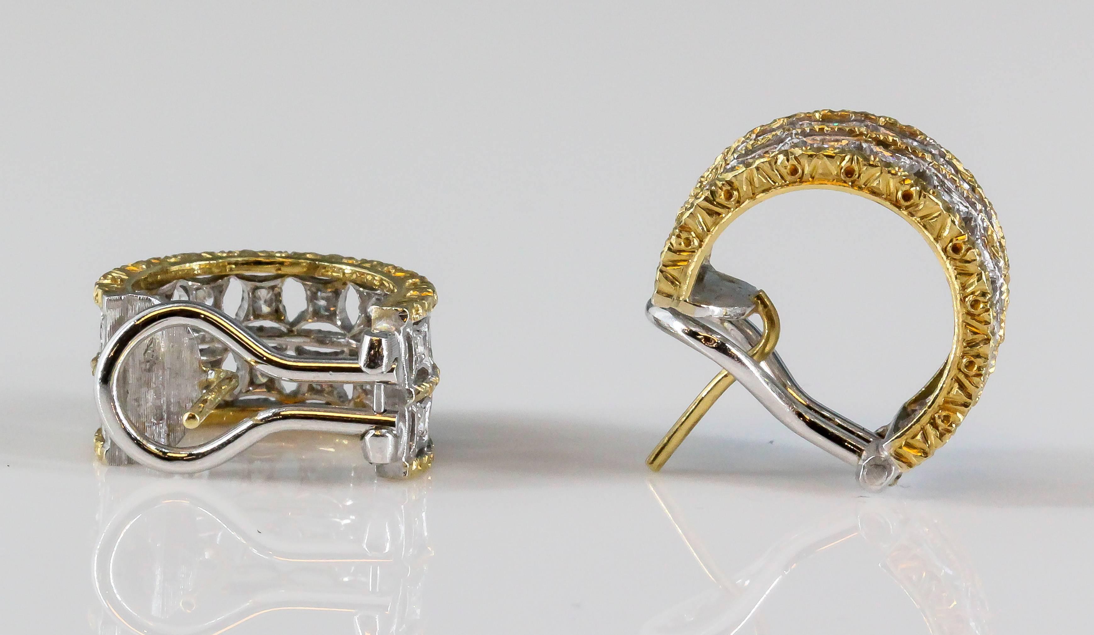 M. Buccellati Two Row Diamond, White and Yellow Gold Ear Clips In Excellent Condition In New York, NY