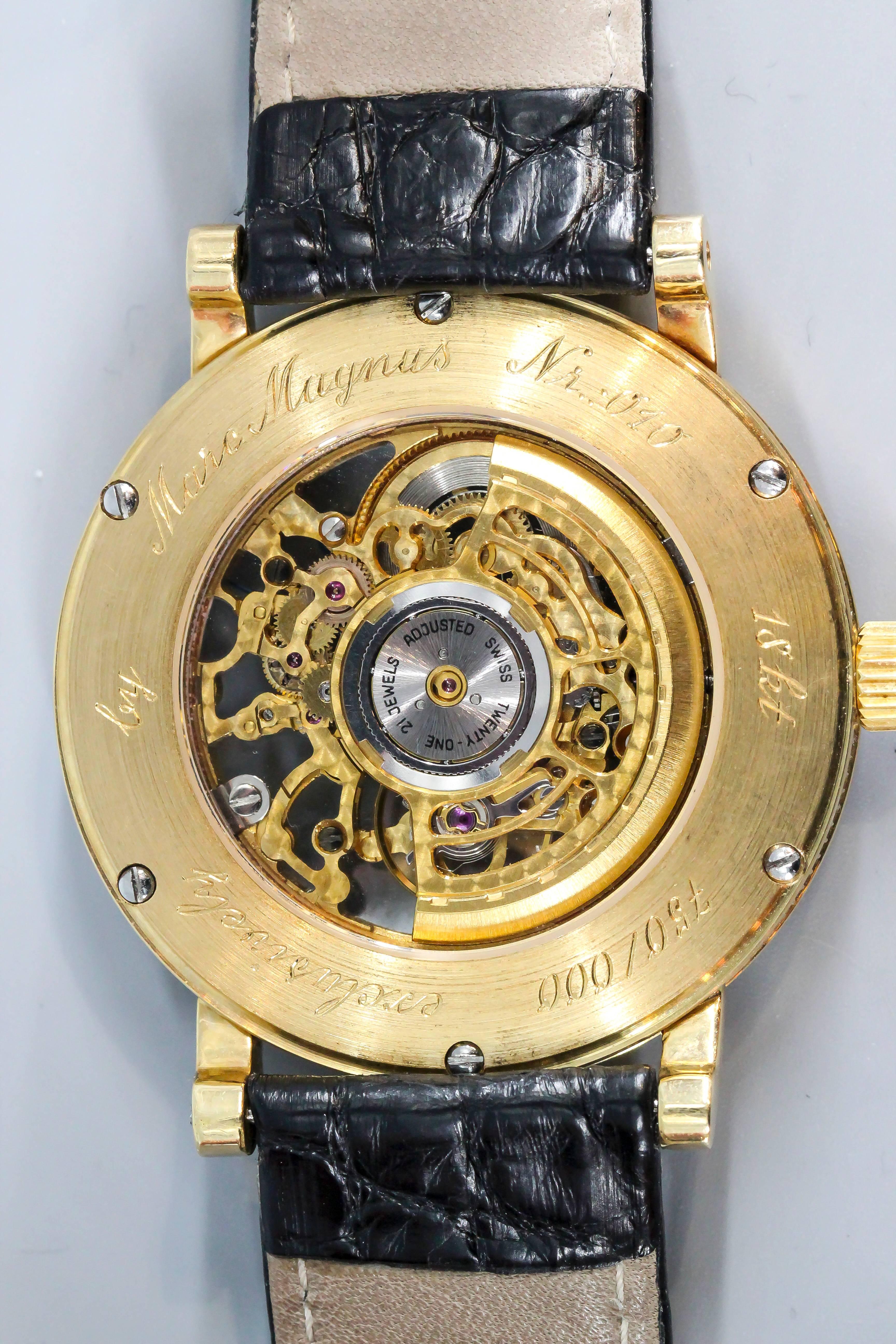 Marc Magnus Gelbgold Limited Edition Skelettierte Automatik-Armbanduhr Herren