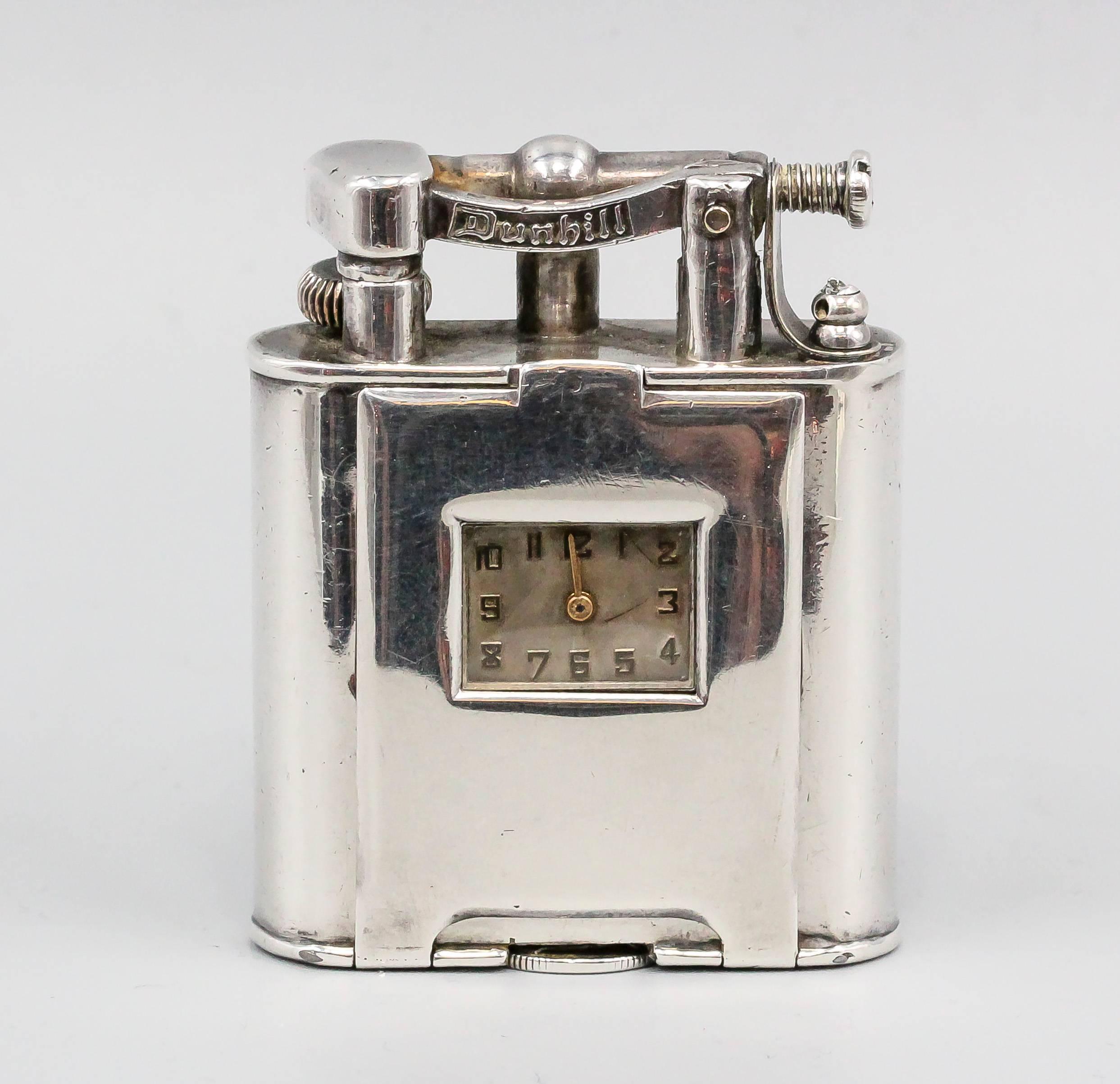 Dunhill Retro Große Sterling Silber Uhr Feuerzeug 1