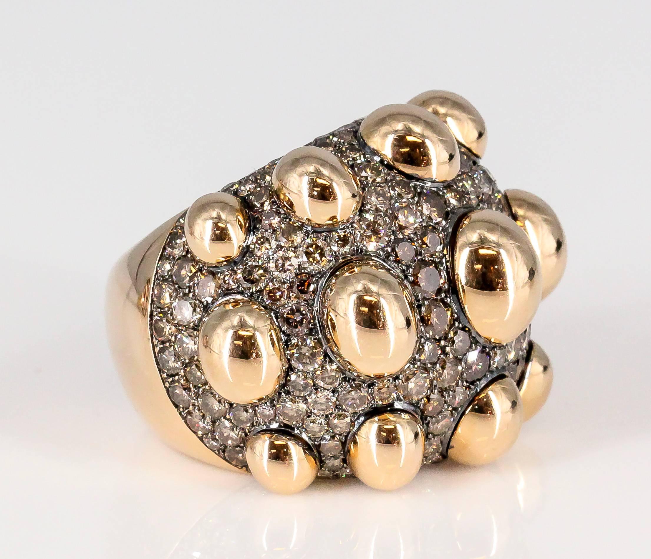 Chic and impressive chocolate diamond and 18K rose gold dome ring by De Grisogono. It features high grade rounds diamonds throughout the dome, approx. 7.0cts total weight.  Current Euro size 52, US size 6, original retail price approx.