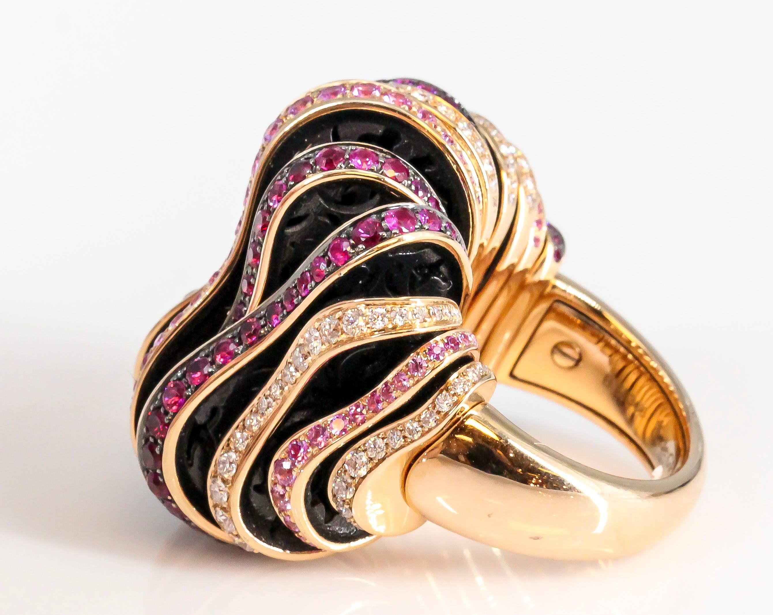 Women's De Grisogono Pink Sapphire Red Ruby Diamond Rose Gold Fashion Ring