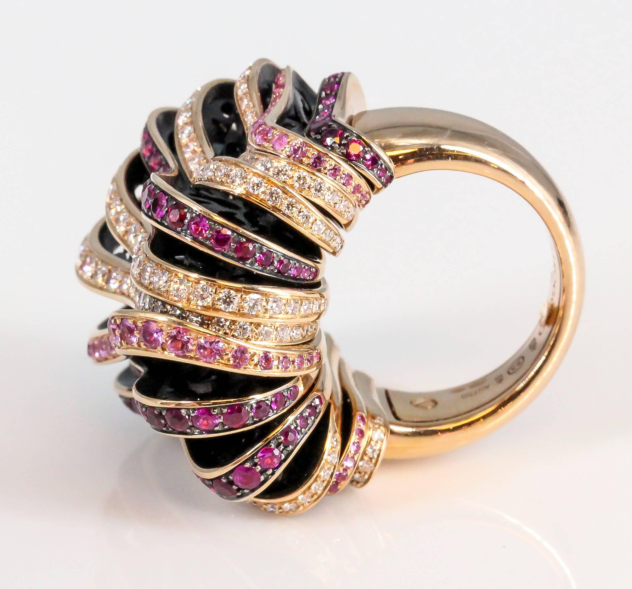 De Grisogono Pink Sapphire Red Ruby Diamond Rose Gold Fashion Ring 1