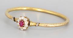 Faberge Edwardian Ruby Diamond Gold Bangle Bracelet