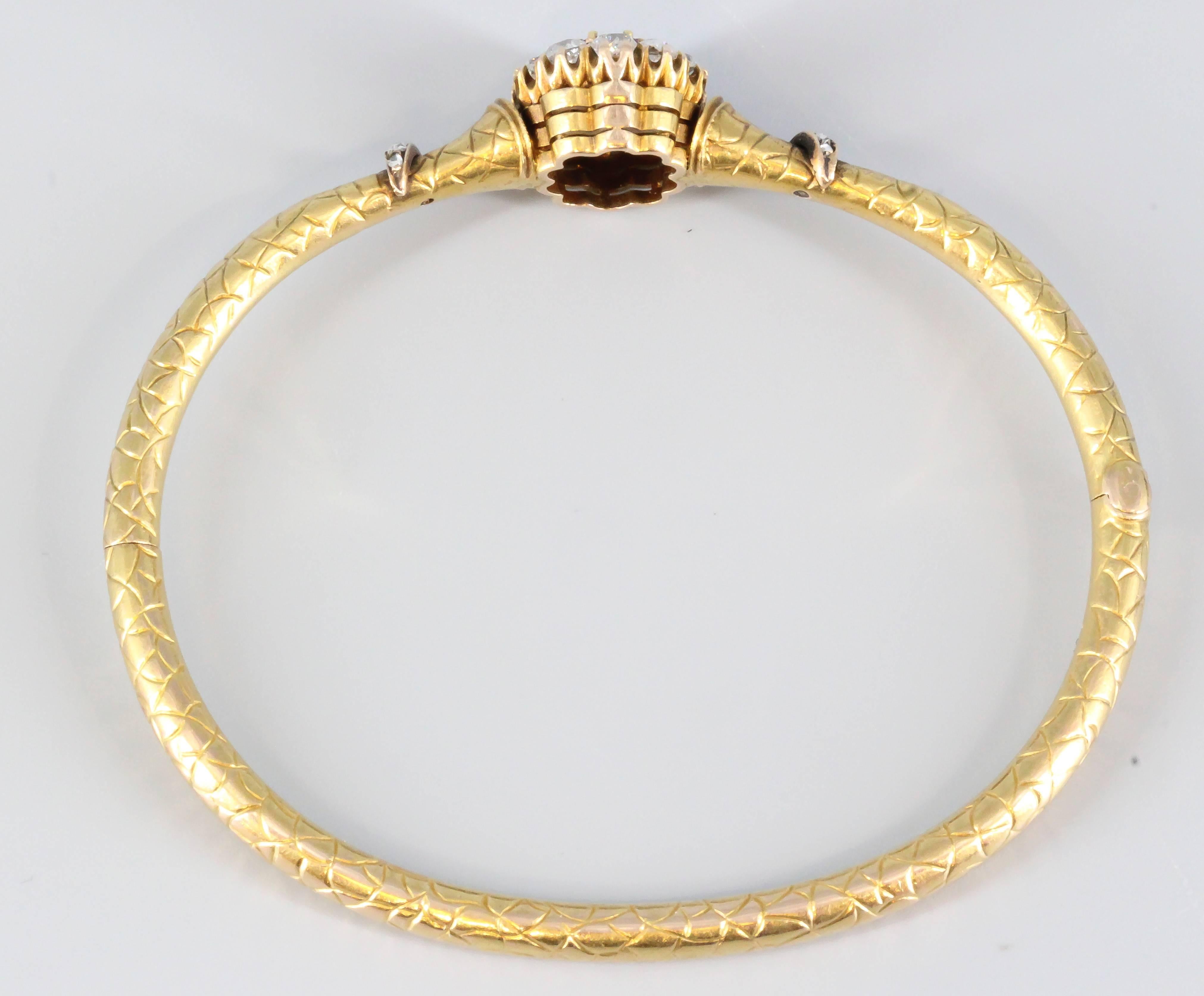 Women's Faberge Edwardian Ruby Diamond Gold Bangle Bracelet