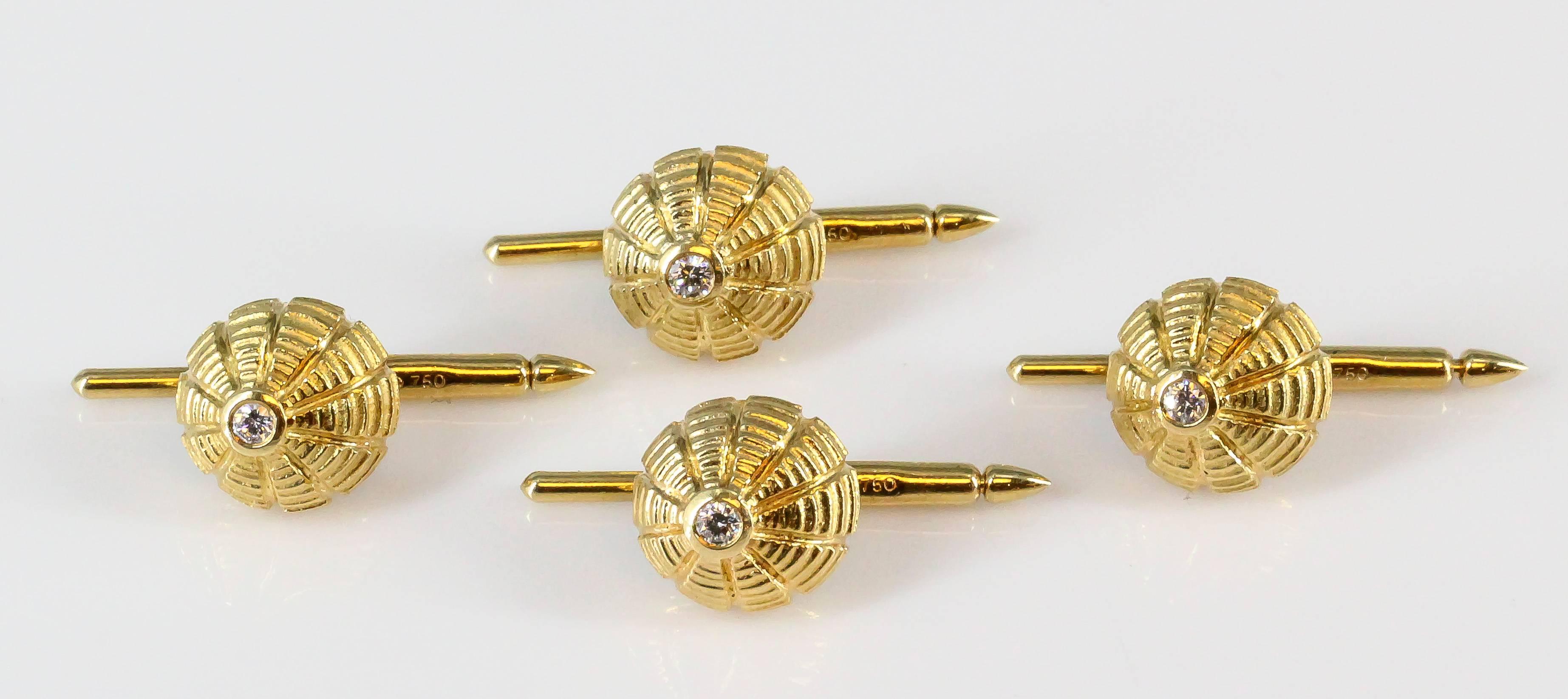 Tiffany & Co. Schlumberger Taj Mahal Diamond Gold Cufflink Stud Set In Excellent Condition In New York, NY