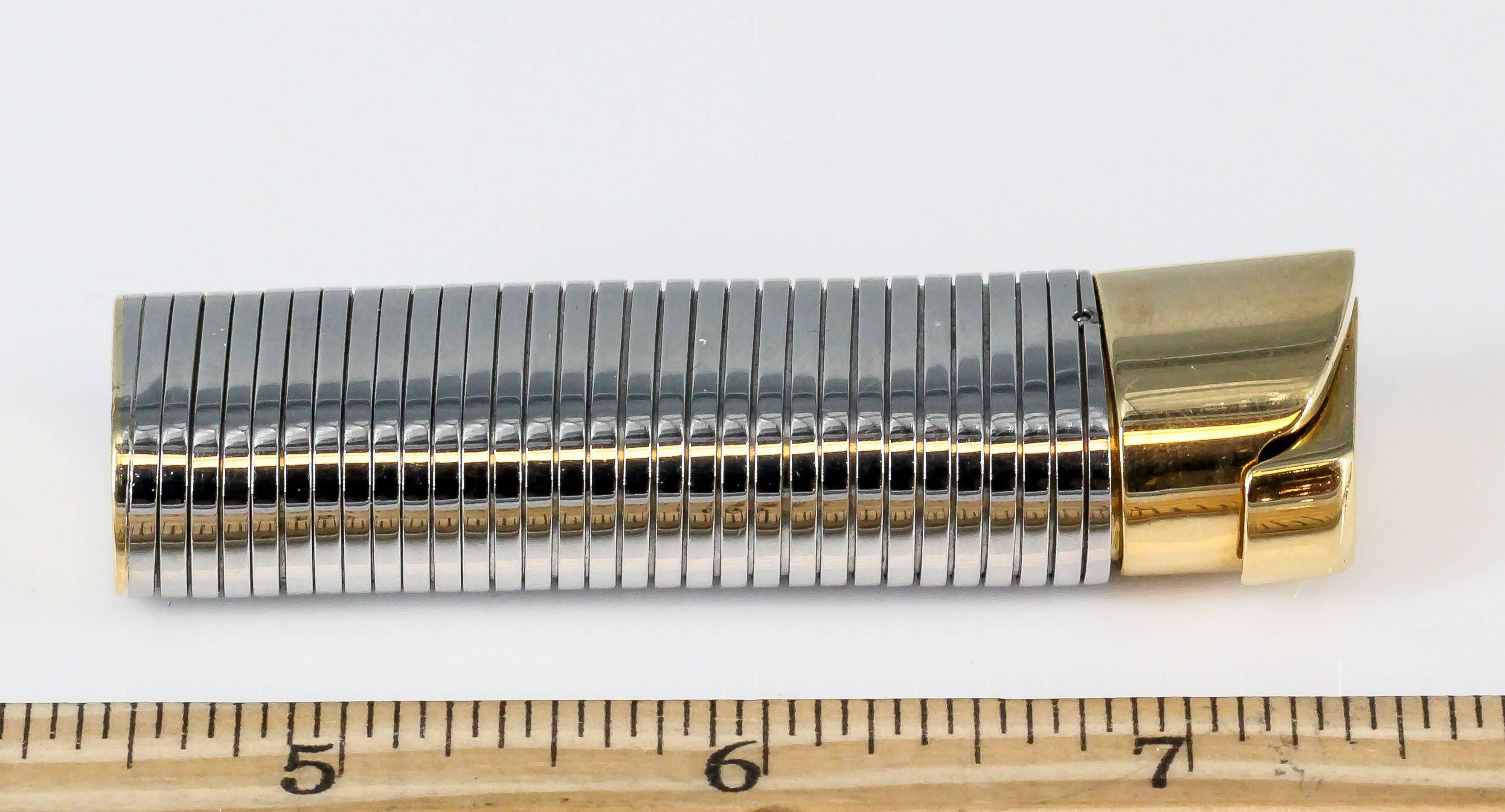 Bulgari Tubogas Stainless Steel Yellow Gold Lighter In Good Condition In New York, NY