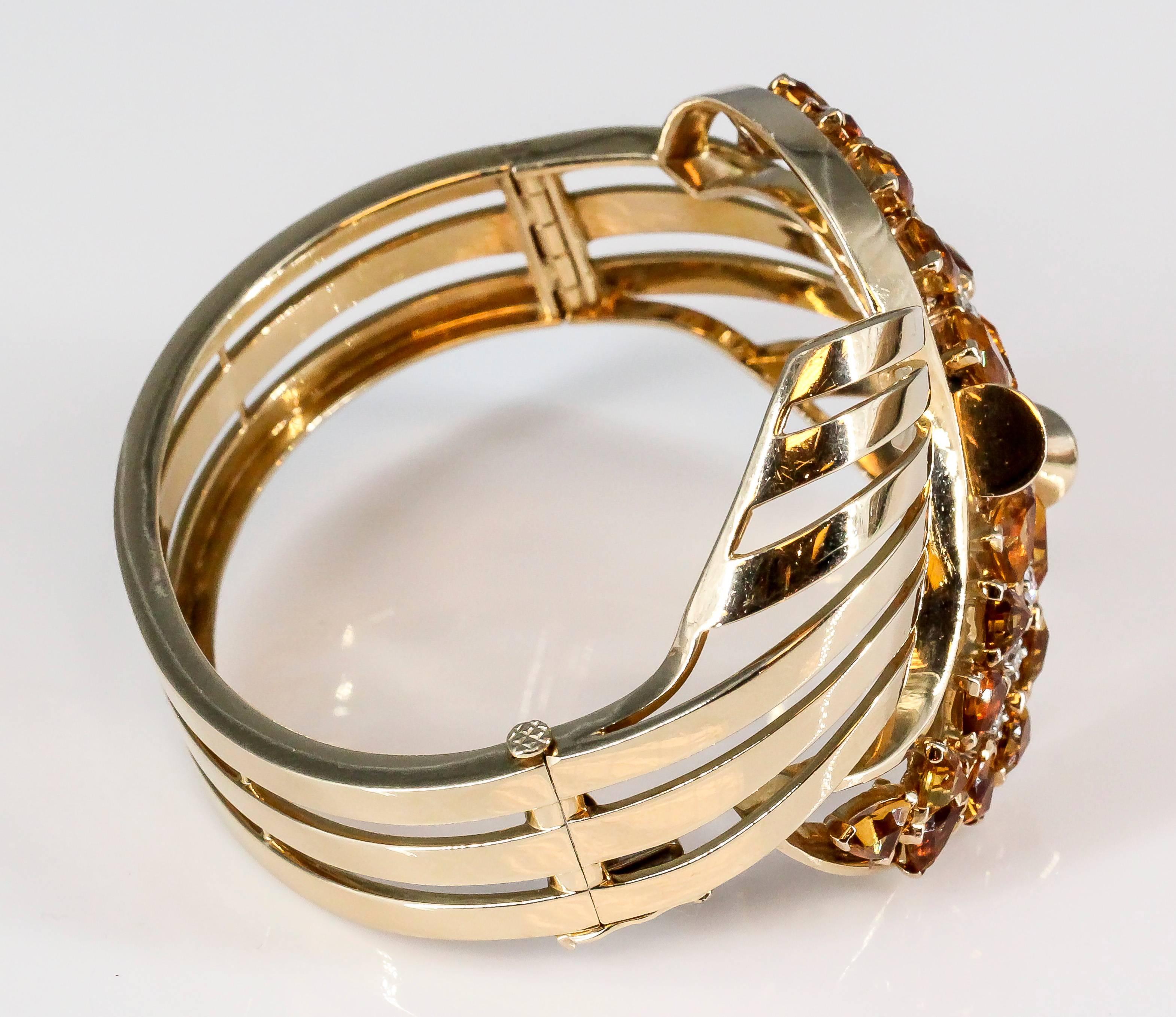 Retro Citrine Diamond Yellow Gold Bangle Bracelet 3