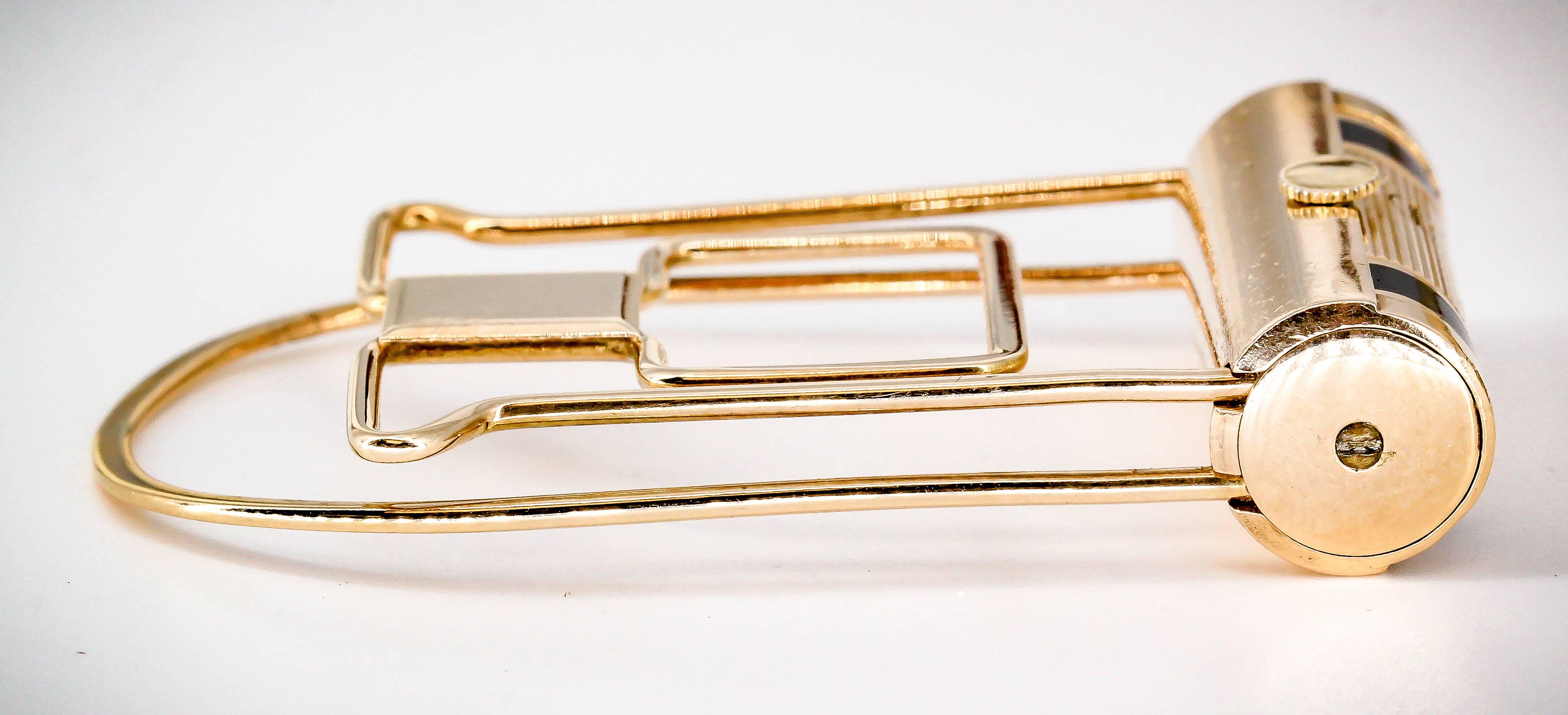 Cartier Yellow Gold Enamel Money Clip with Built-In Mechanical Watch In Excellent Condition In New York City, NY
