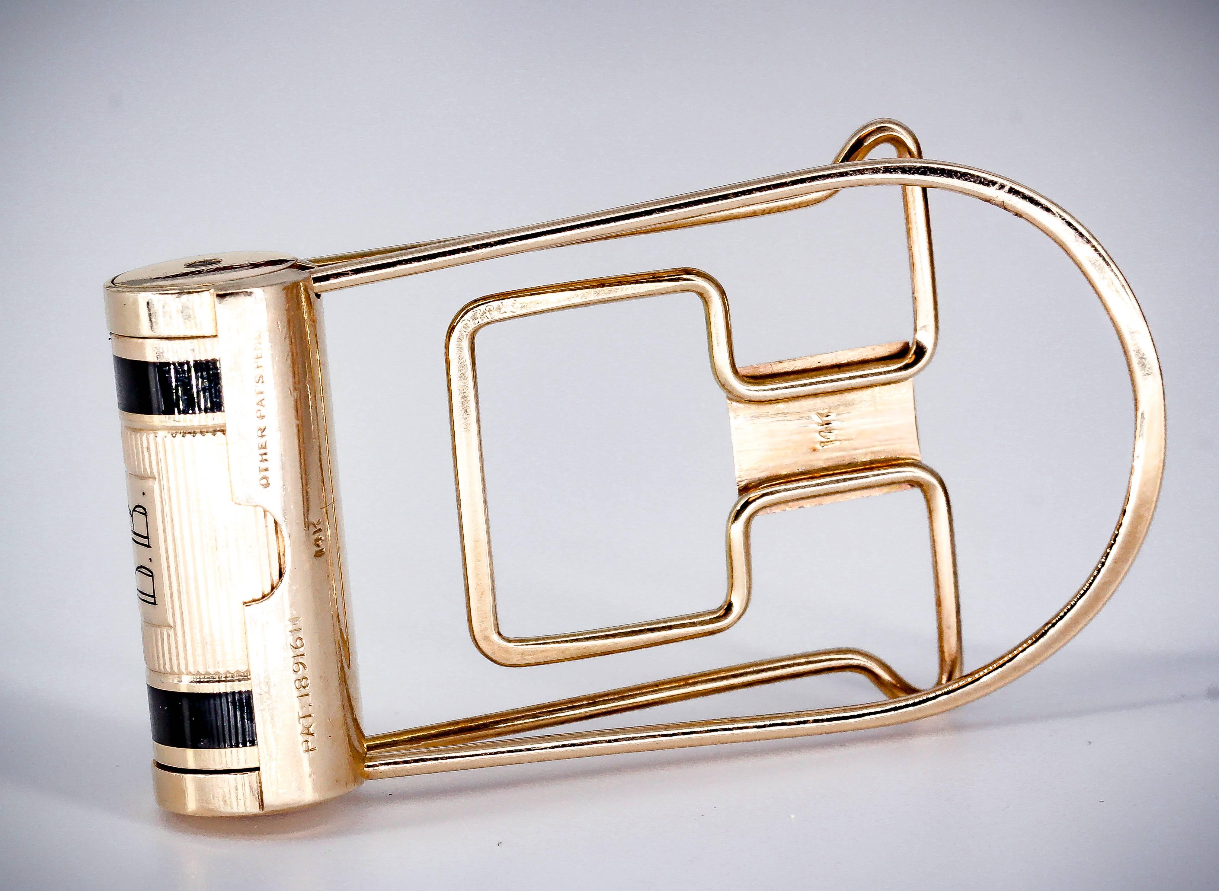 Women's or Men's Cartier Yellow Gold Enamel Money Clip with Built-In Mechanical Watch