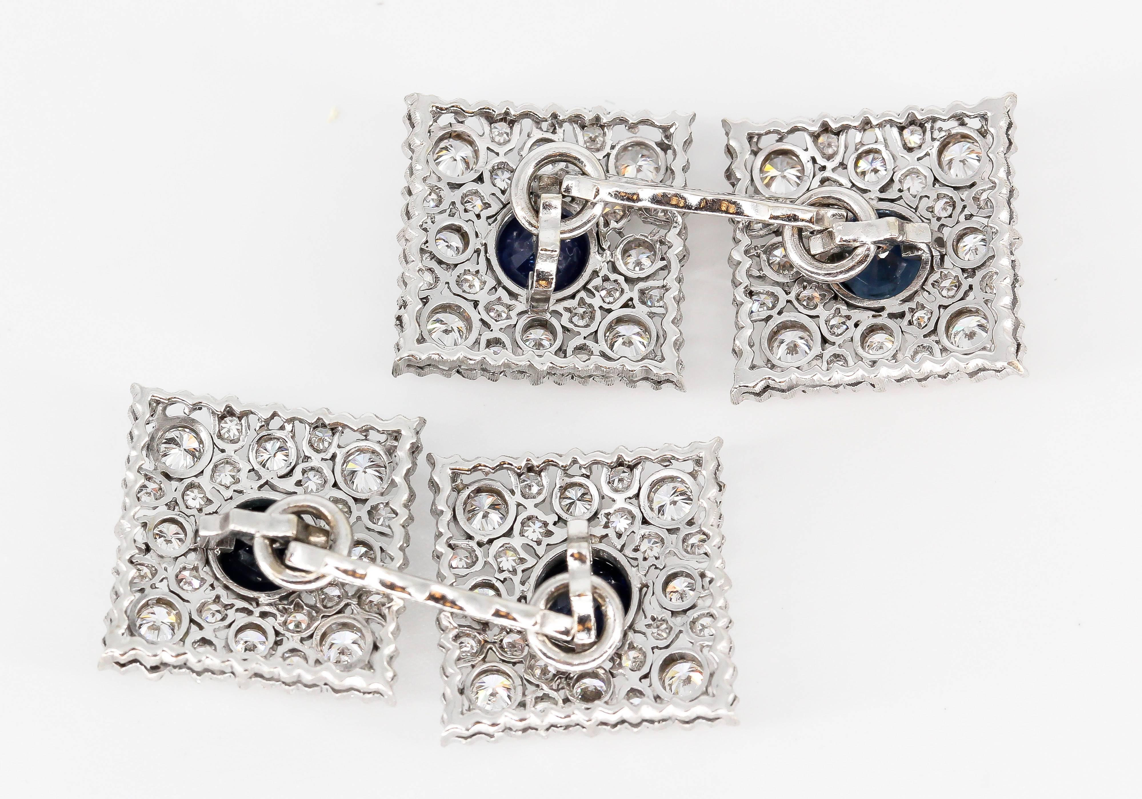 M. Buccellati Blue Sapphire Diamond White Gold Square Cufflinks In Excellent Condition In New York, NY