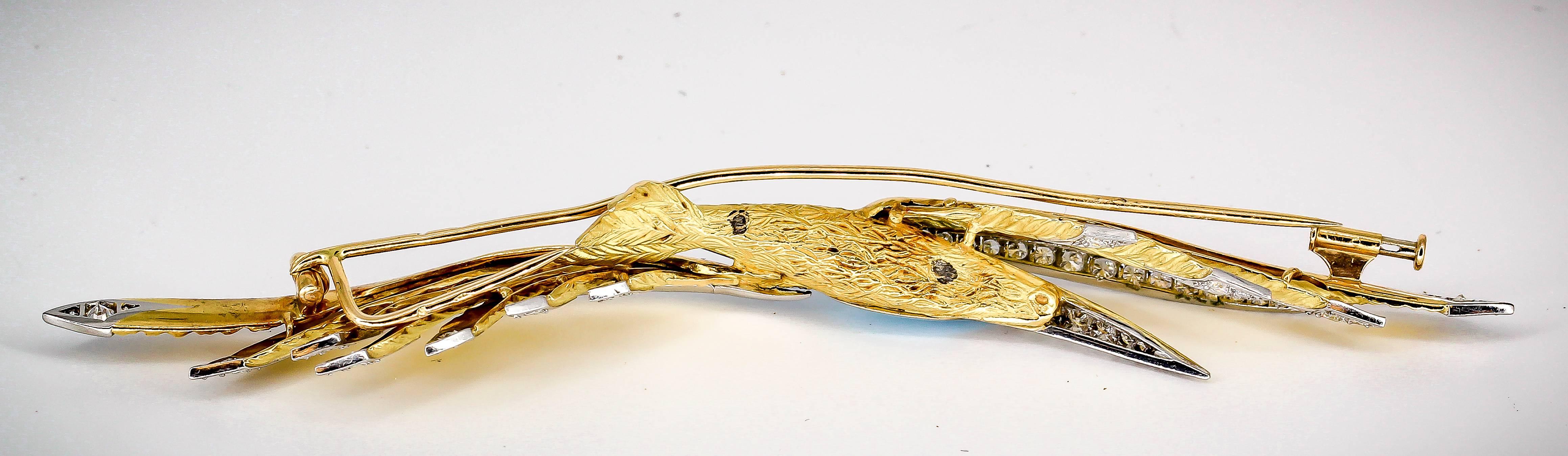 French Diamond Enamel Gold Platinum Bird Brooch In Excellent Condition In New York, NY